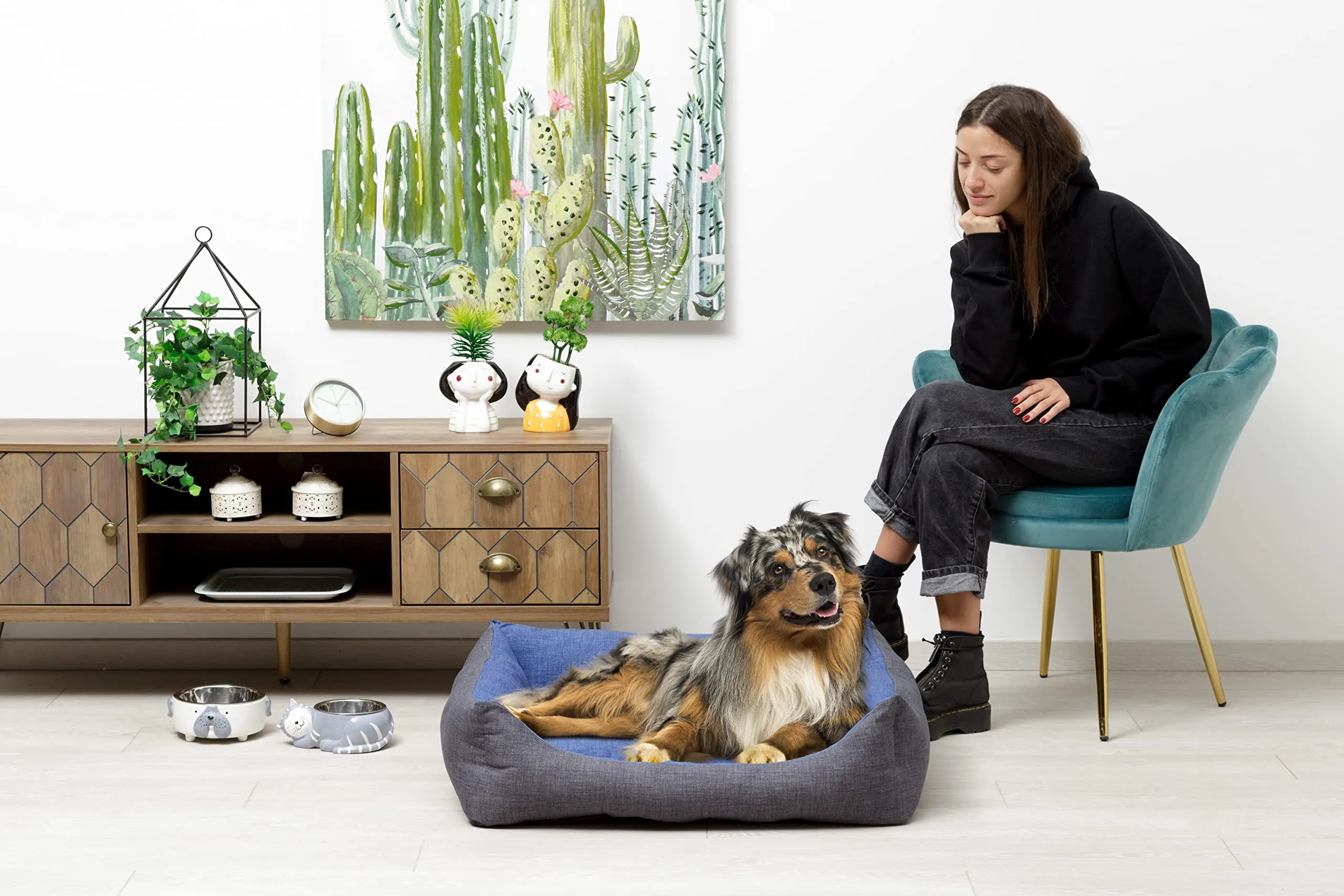 Baroni Home Cuccia per Cane in tessuto Grigio e Blu Taglia L 70 x 85 cm - immagine 4