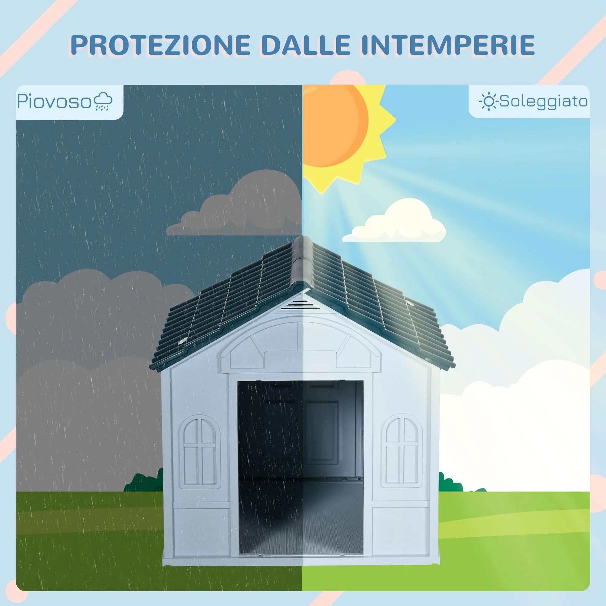 PawHut Casetta per Cani Impermeabile, 65x75.7x63 cm, Blu - immagine 3