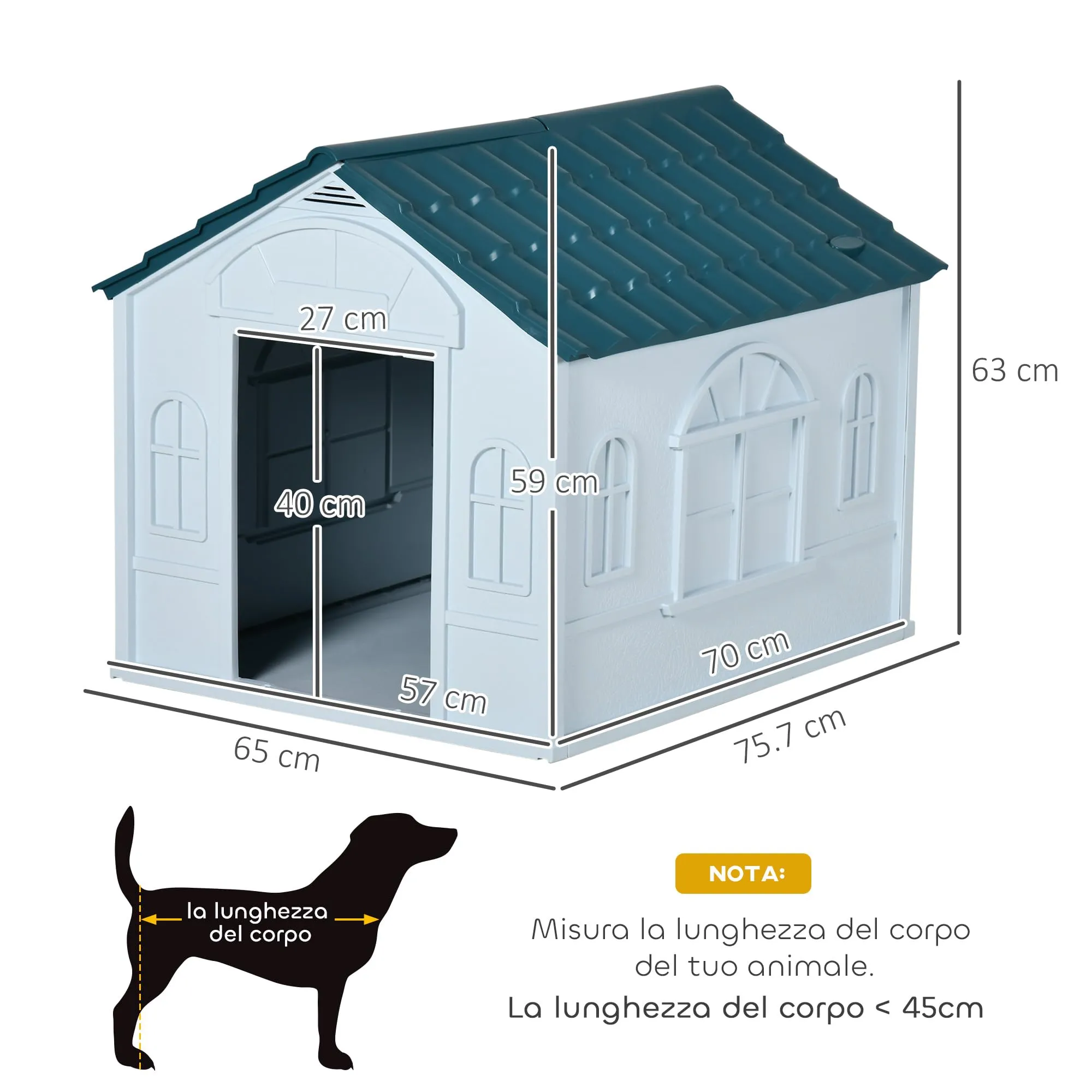 PawHut Casetta per Cani Impermeabile, 65x75.7x63 cm, Blu - immagine 7