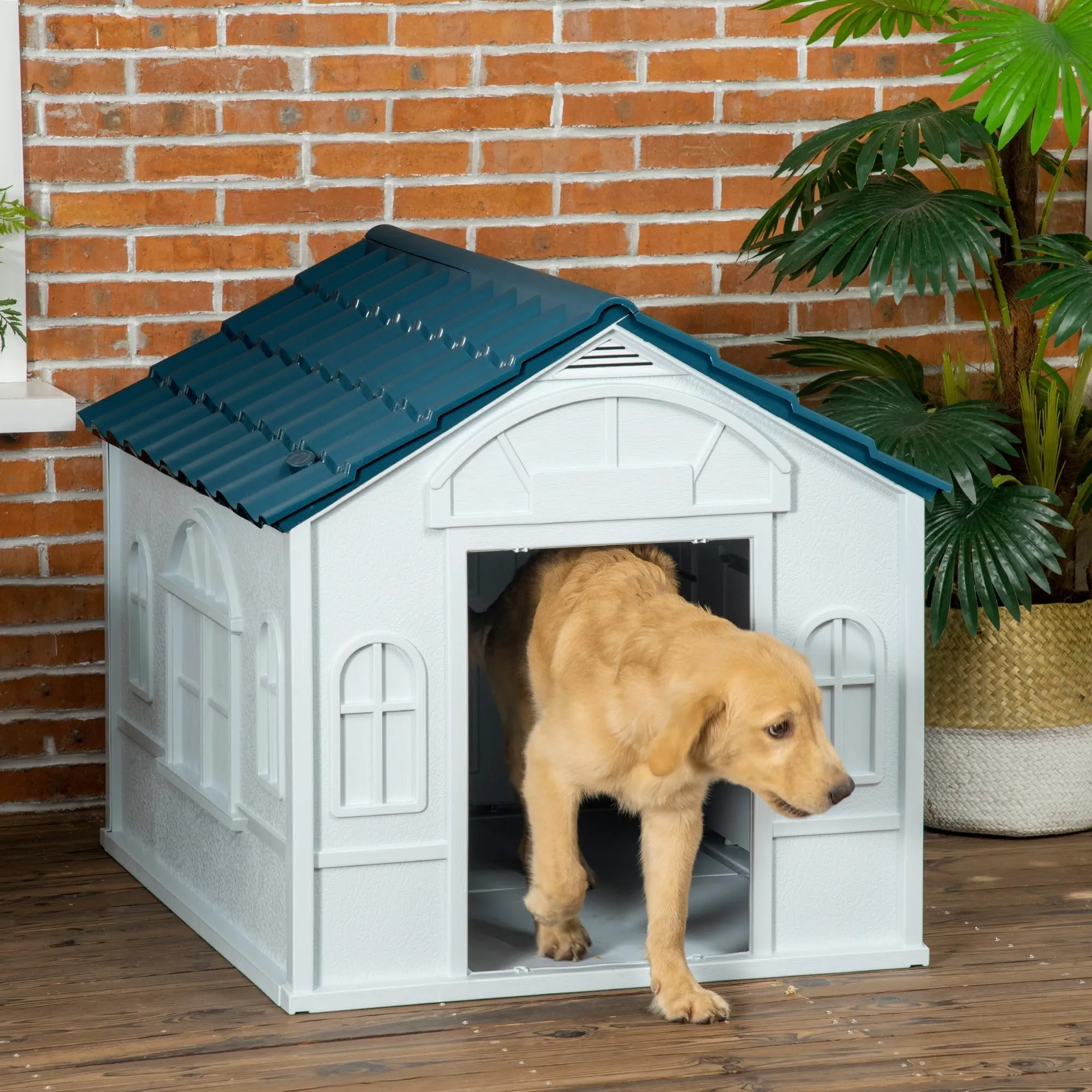 PawHut Casetta per Cani Impermeabile, Blu, 84.2x98.2x82 cm - immagine 2