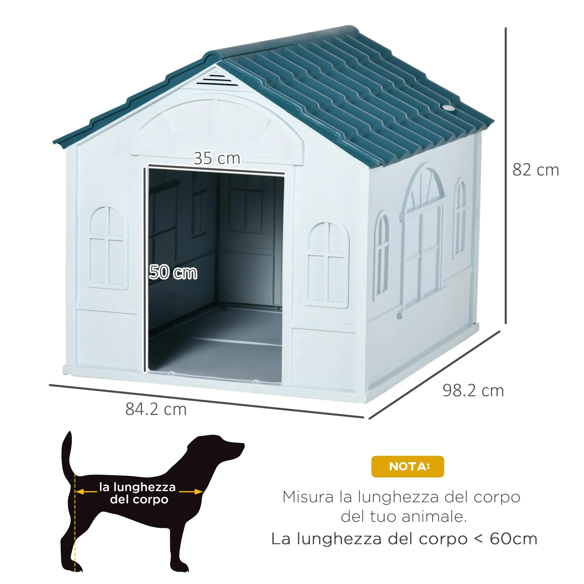 PawHut Casetta per Cani Impermeabile, Blu, 84.2x98.2x82 cm - immagine 3