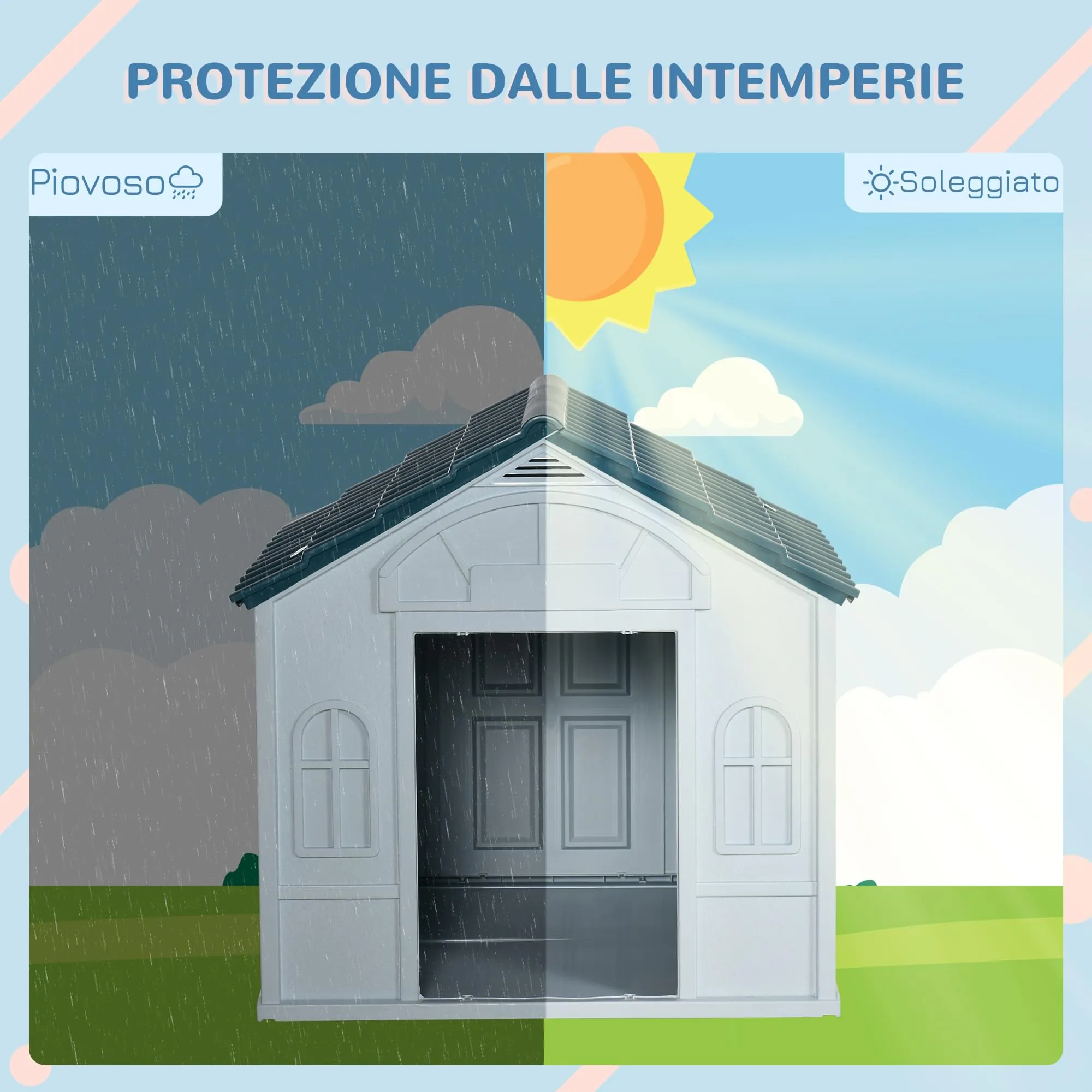 PawHut Casetta per Cani Impermeabile, Blu, 84.2x98.2x82 cm - immagine 4