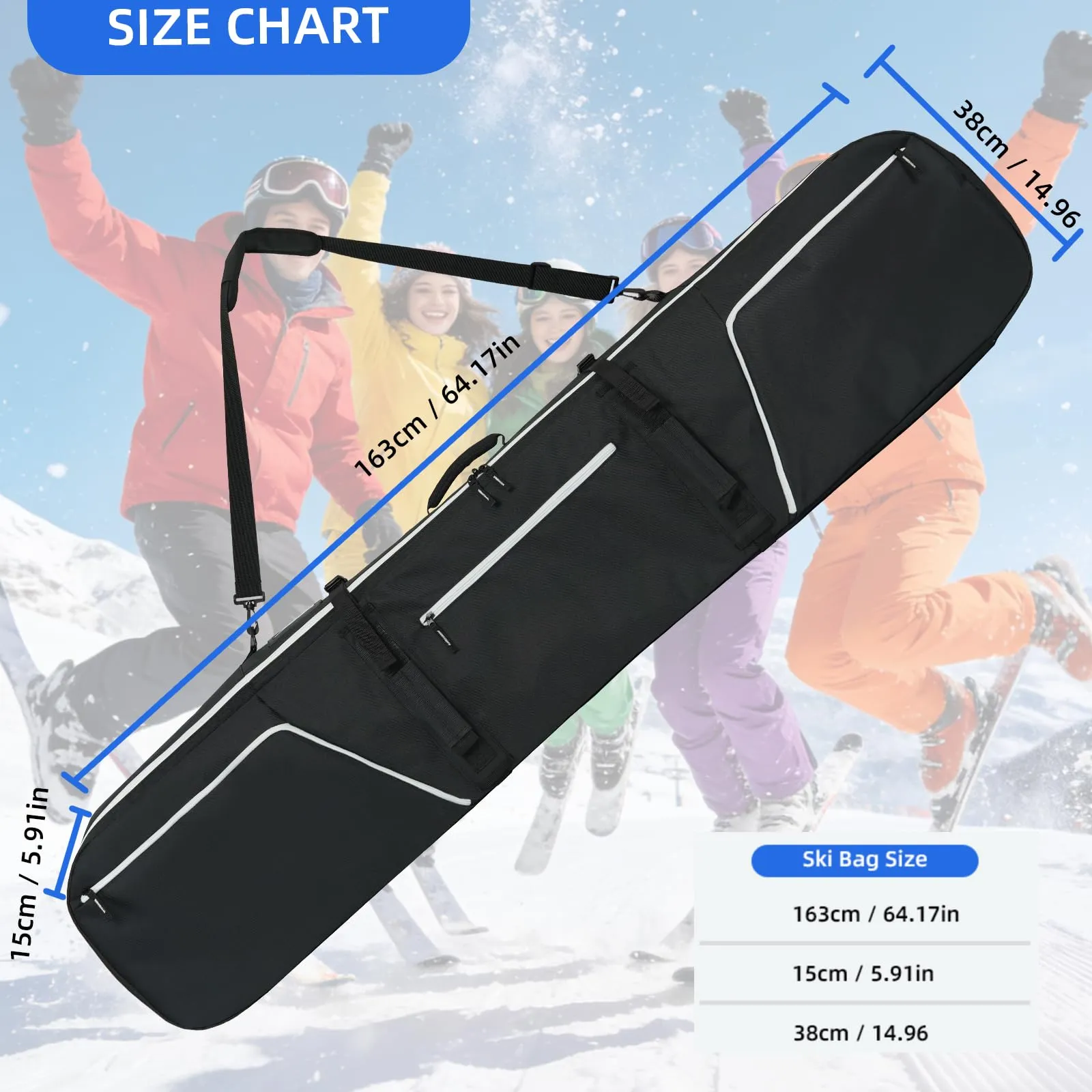AUMTISC Borsa da Snowboard e Sci Imbottita, 165 cm, Black (2921) - immagine 3