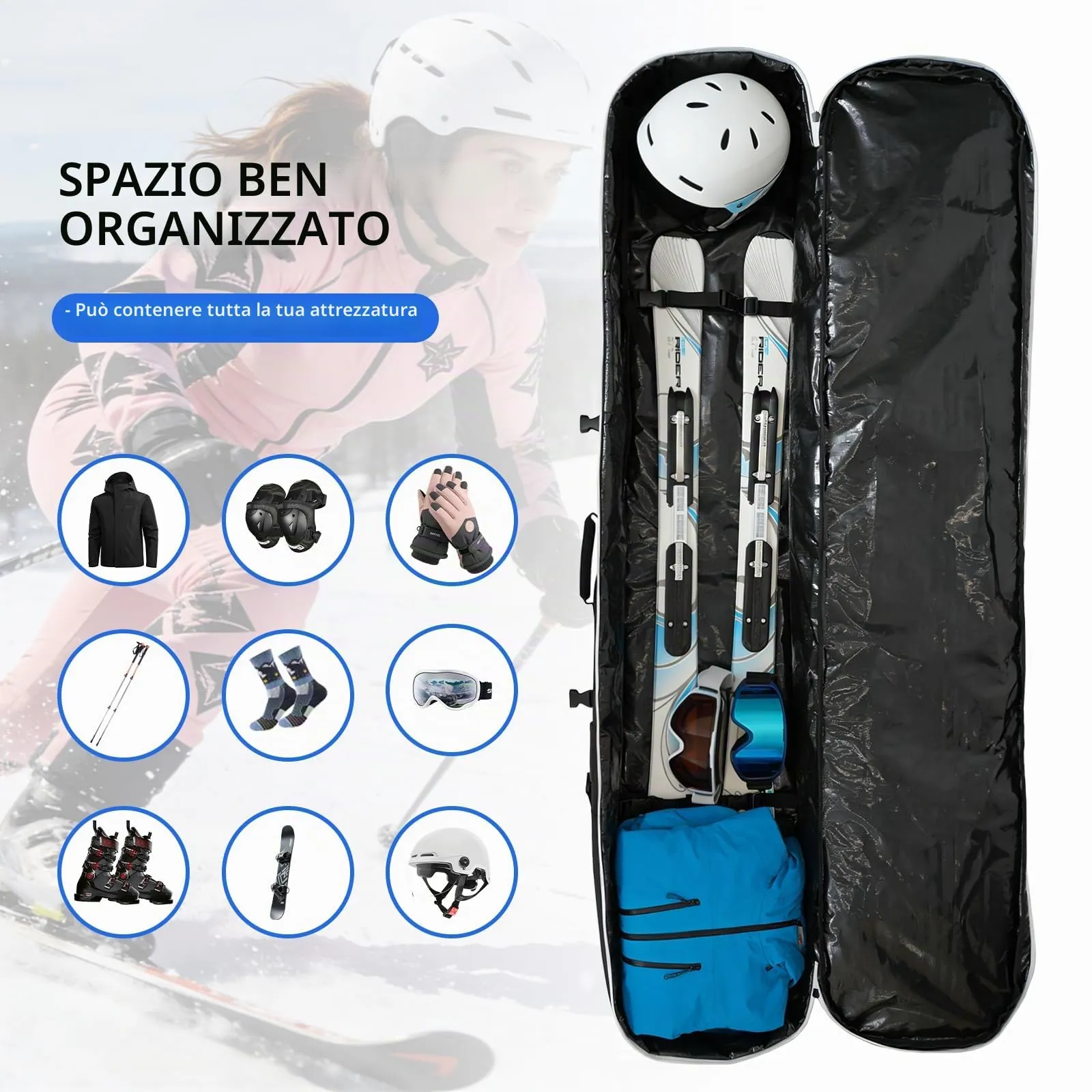 AUMTISC Borsa da Snowboard e Sci Imbottita, 165 cm, Black (2921) - immagine 4