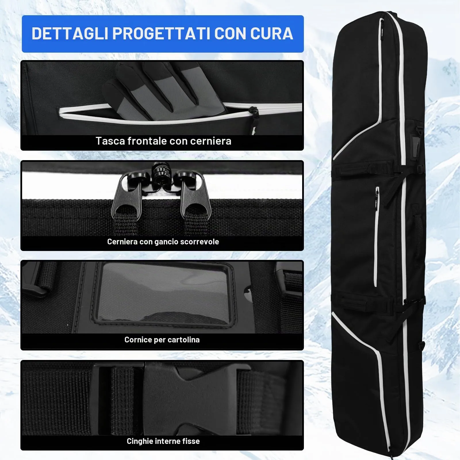 AUMTISC Borsa da Snowboard e Sci Imbottita, 165 cm, Black (2921) - immagine 5