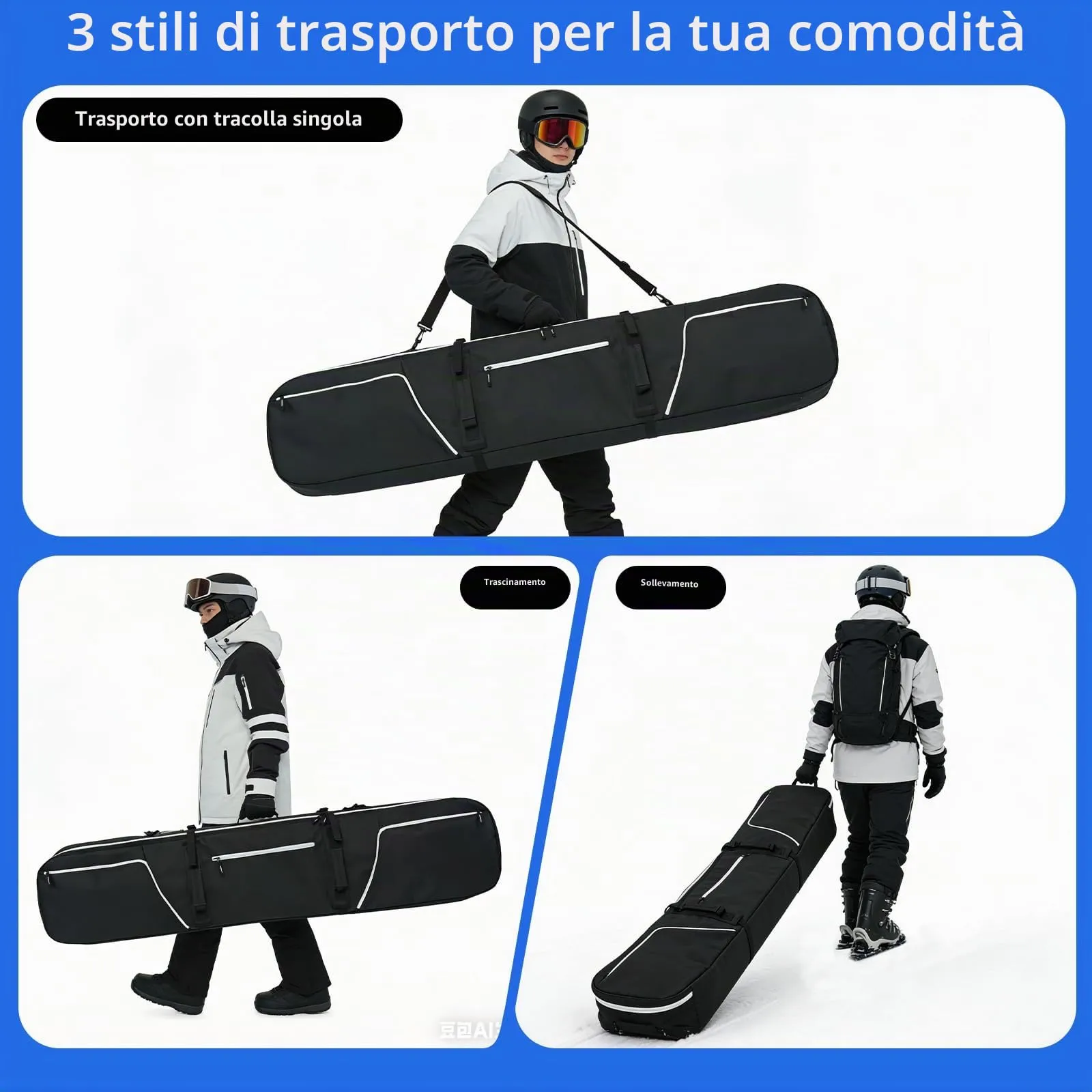 AUMTISC Borsa da Snowboard e Sci Imbottita, 165 cm, Black (2921) - immagine 7