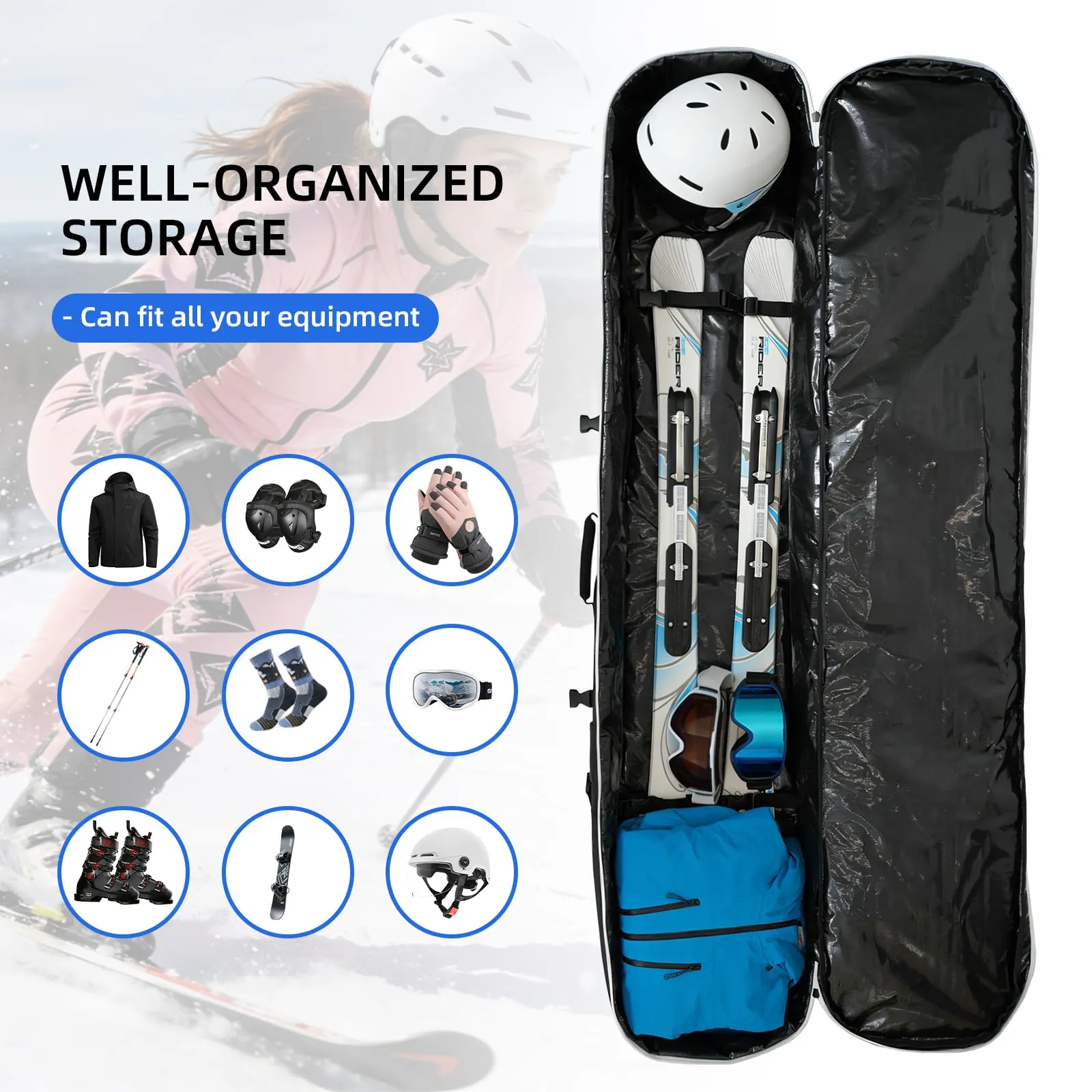AUMTISC Borsa da Snowboard e Sci Imbottita (2921-Grey, 165 cm) - immagine 2