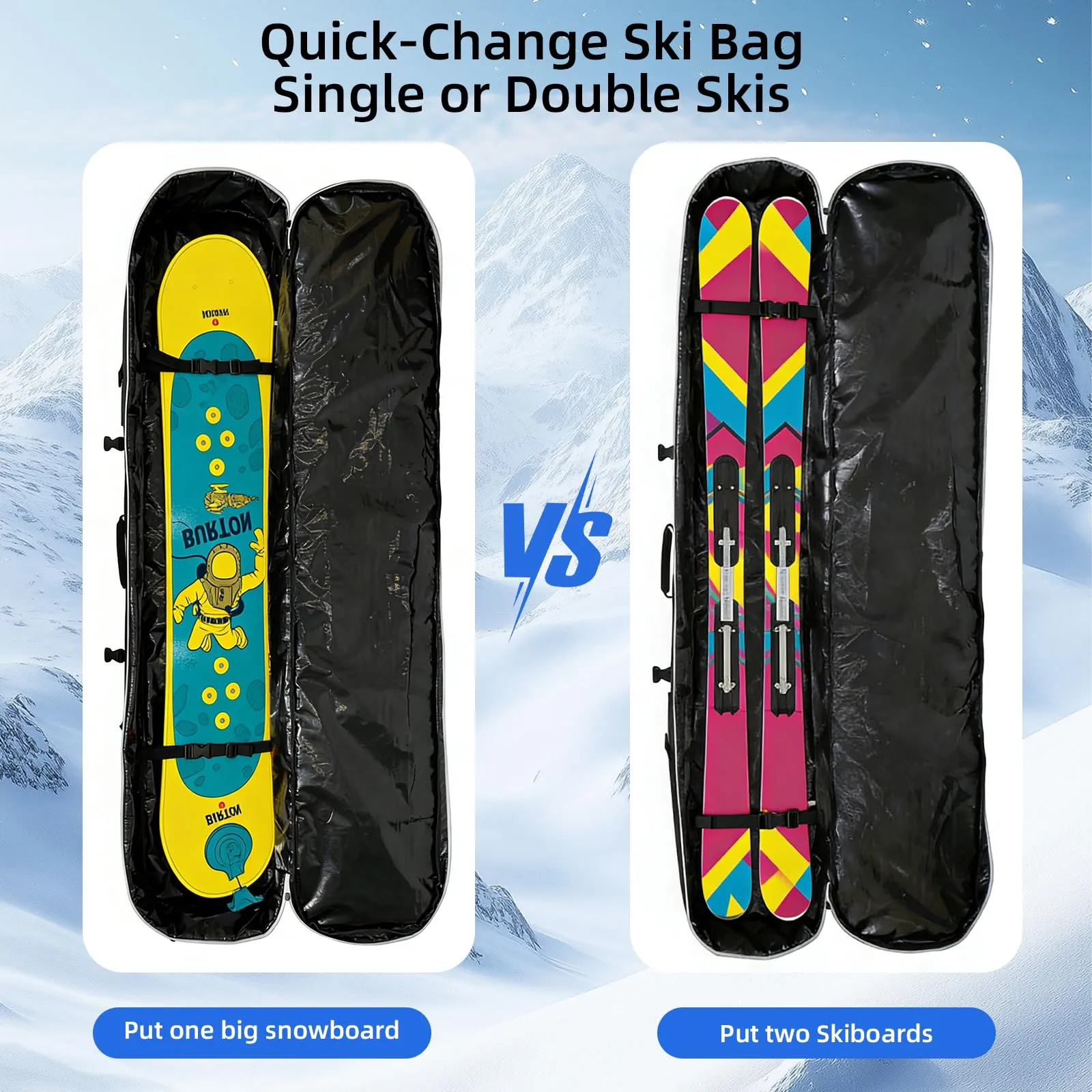 AUMTISC Borsa da Snowboard e Sci Imbottita (2921-Grey, 165 cm) - immagine 5