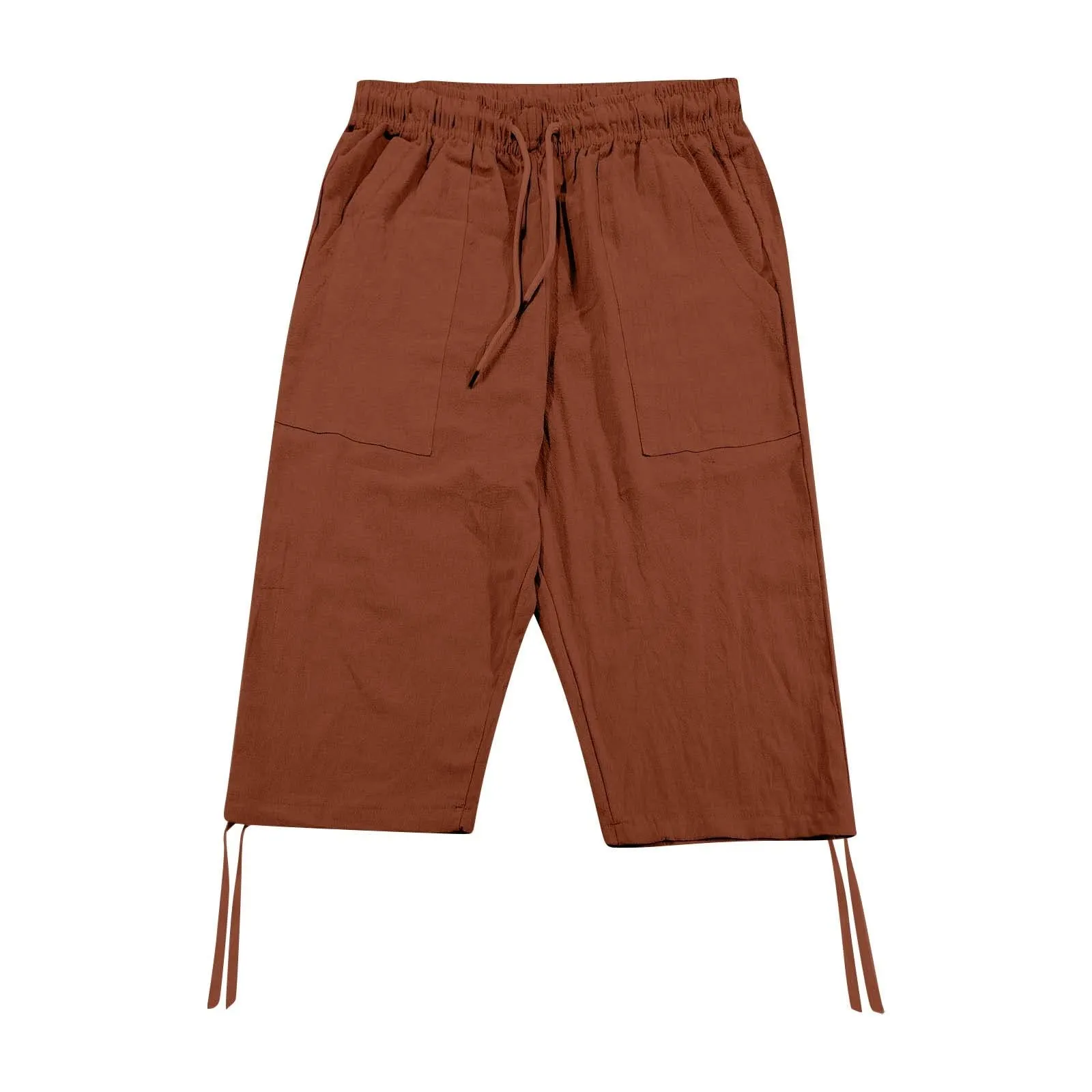 Generico Pantaloni Lino 3/4 Uomo Pinocchietto Estivi Leggeri Elasticizzati con Tasche e Vita Elastica - immagine 3