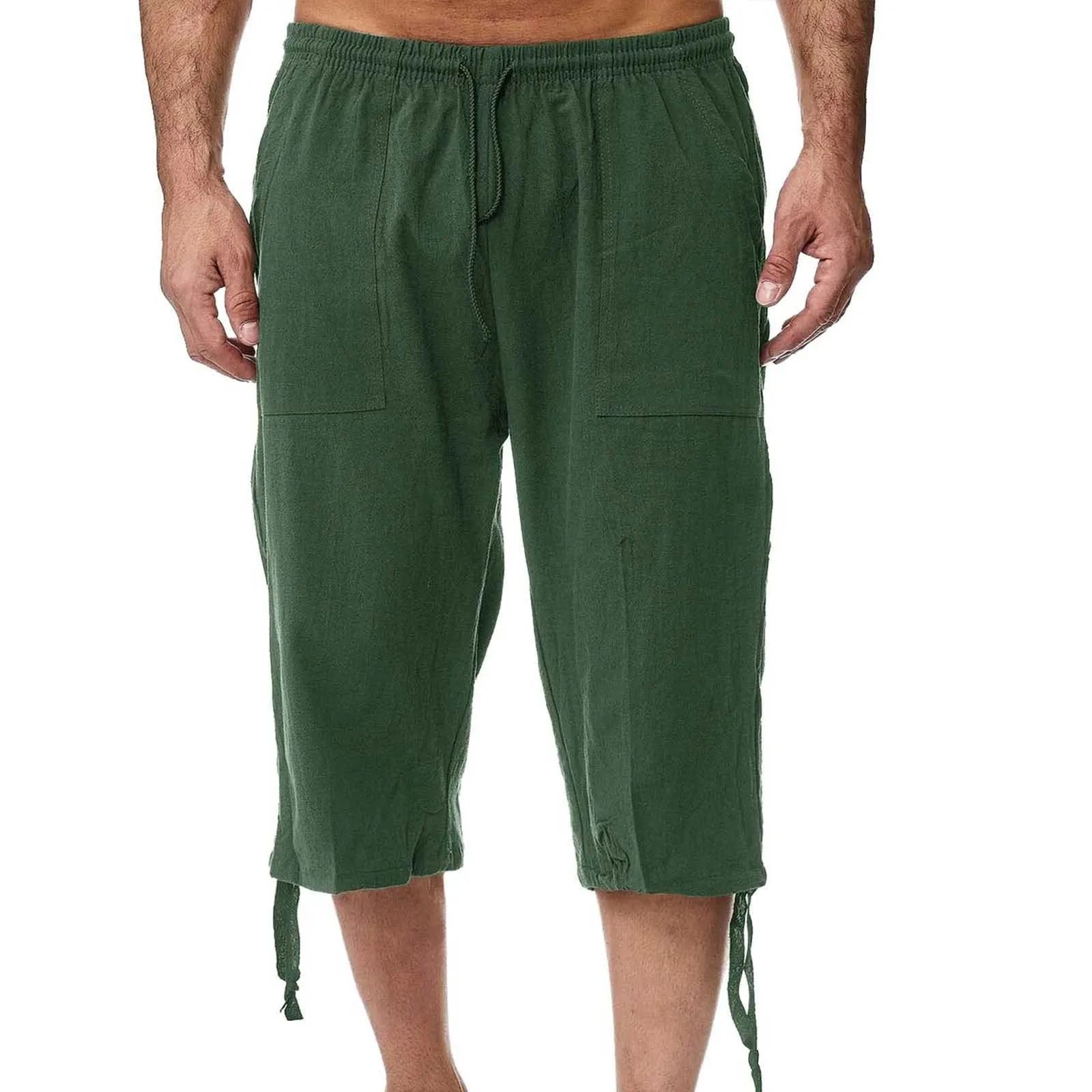Generico Pantaloni Lino 3/4 Uomo Pinocchietto Estivi Leggeri Elasticizzati con Tasche e Vita Elastica - immagine 1