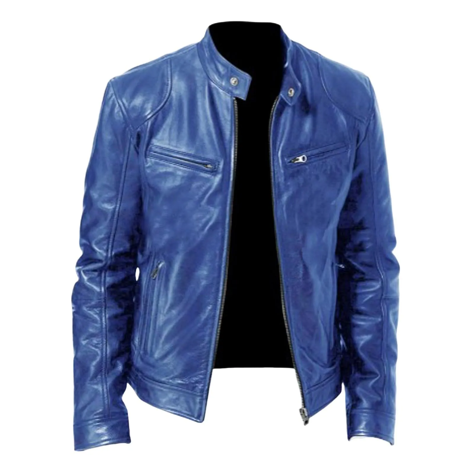 Giubbotto in Pelle Uomo Slim Fit Vintage Bomber Moto Faux Leather Jacket - immagine 5