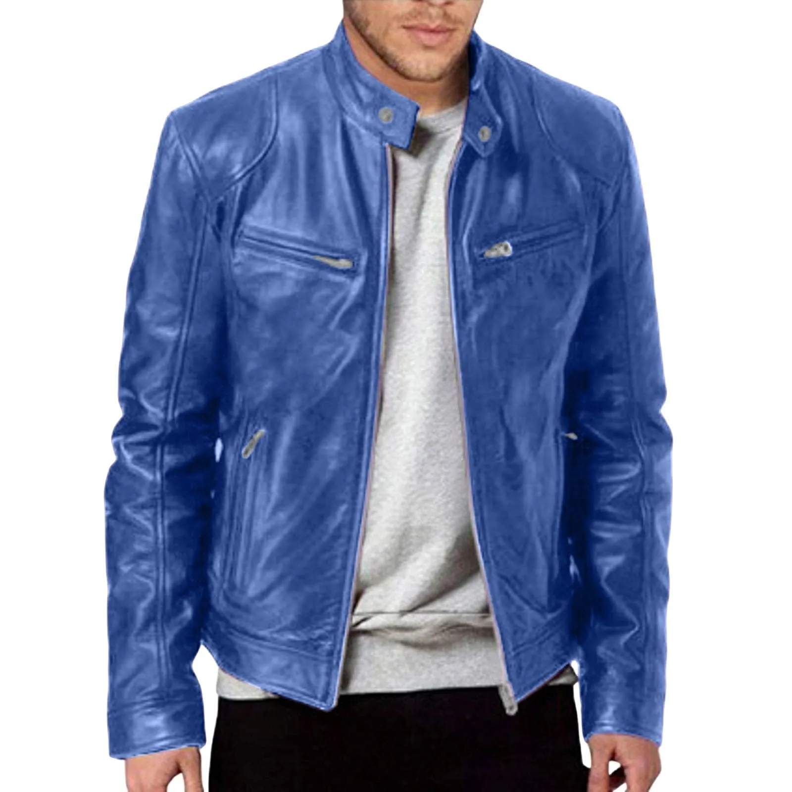 Giacca Ecopelle Uomo Leggera con Tasca sulle Maniche Modello Bomber Biker - immagine 1
