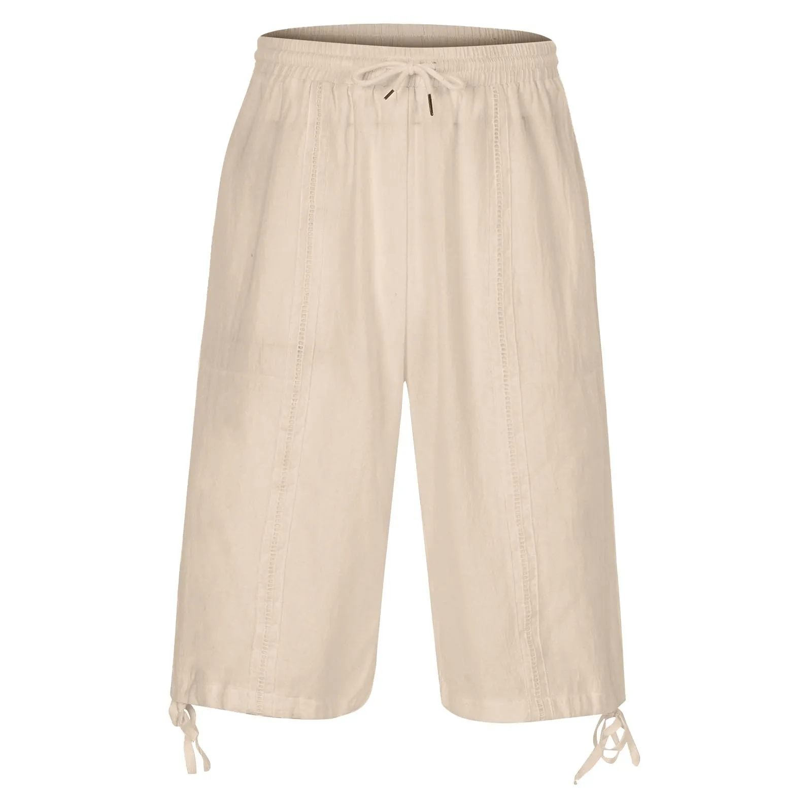 Generico Pantaloni Lino 3/4 Uomo Pinocchietto Estivi Leggeri Elasticizzati con Tasche e Vita Elastica - immagine 6