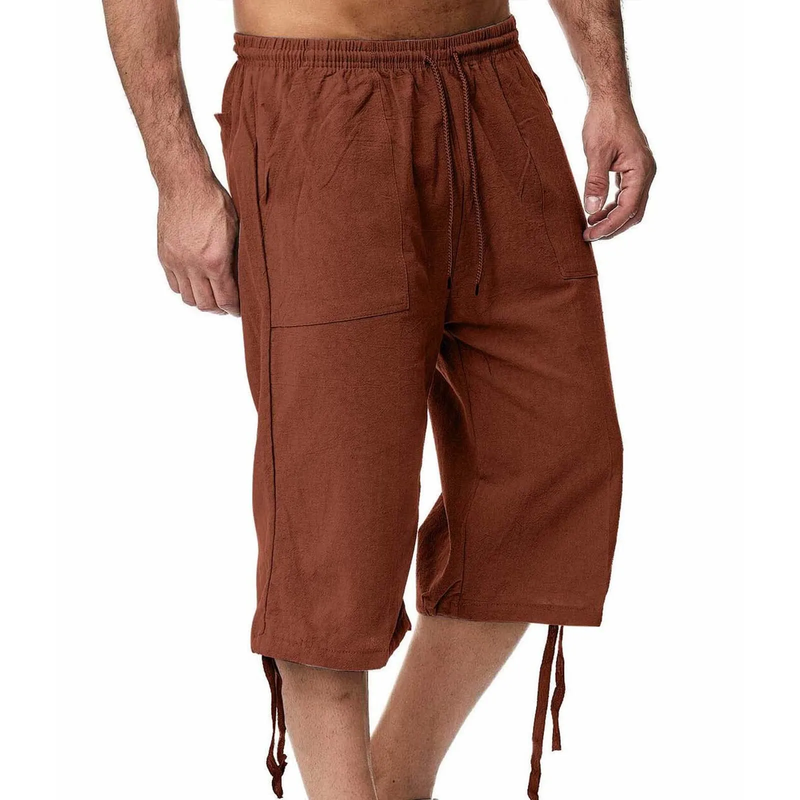 Generico Pantaloni Lino 3/4 Uomo Pinocchietto Estivi Leggeri Elasticizzati con Tasche e Vita Elastica - immagine 2
