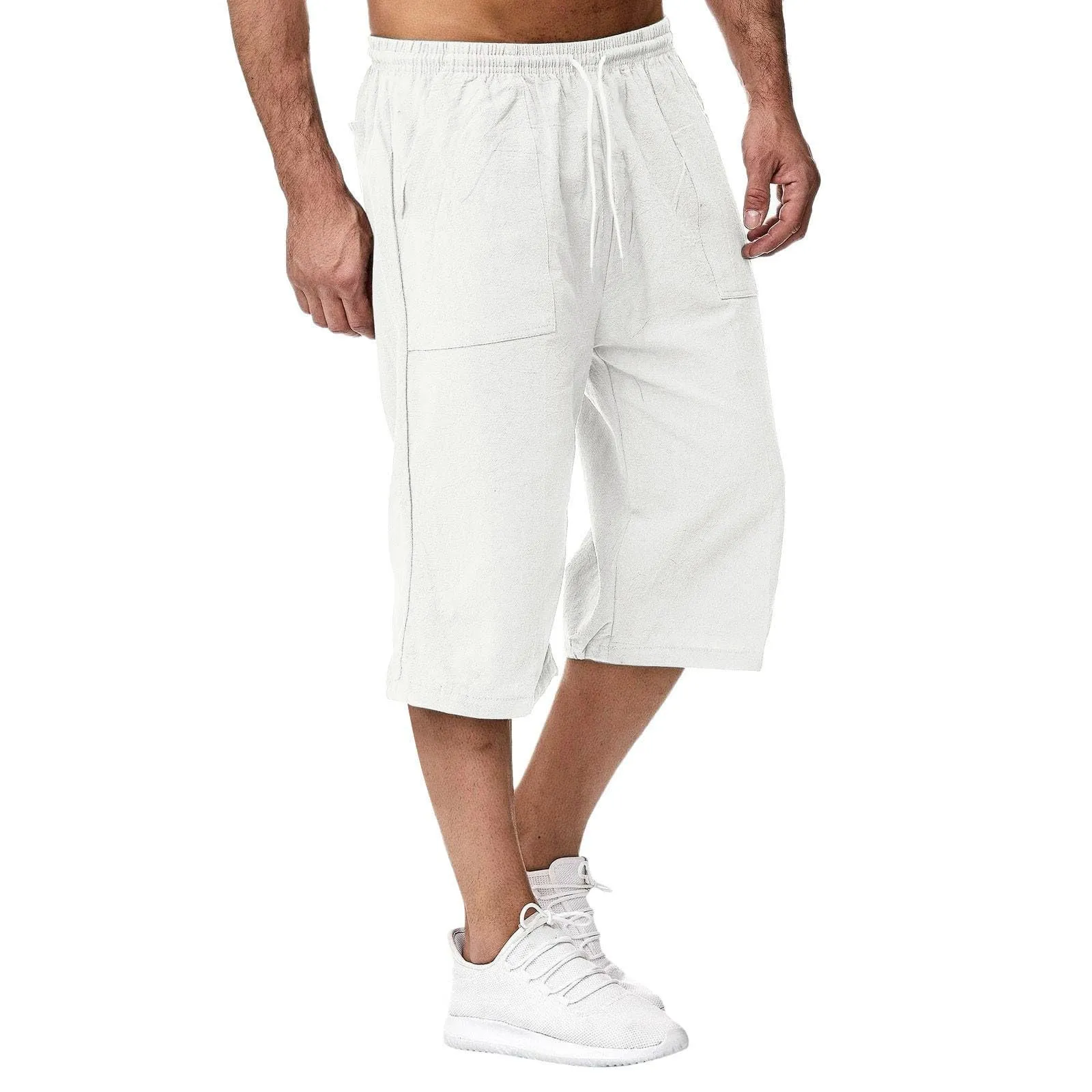 Generico Pantaloni Lino 3/4 Uomo Pinocchietto Estivi Leggeri Elasticizzati con Tasche e Vita Elastica - immagine 2