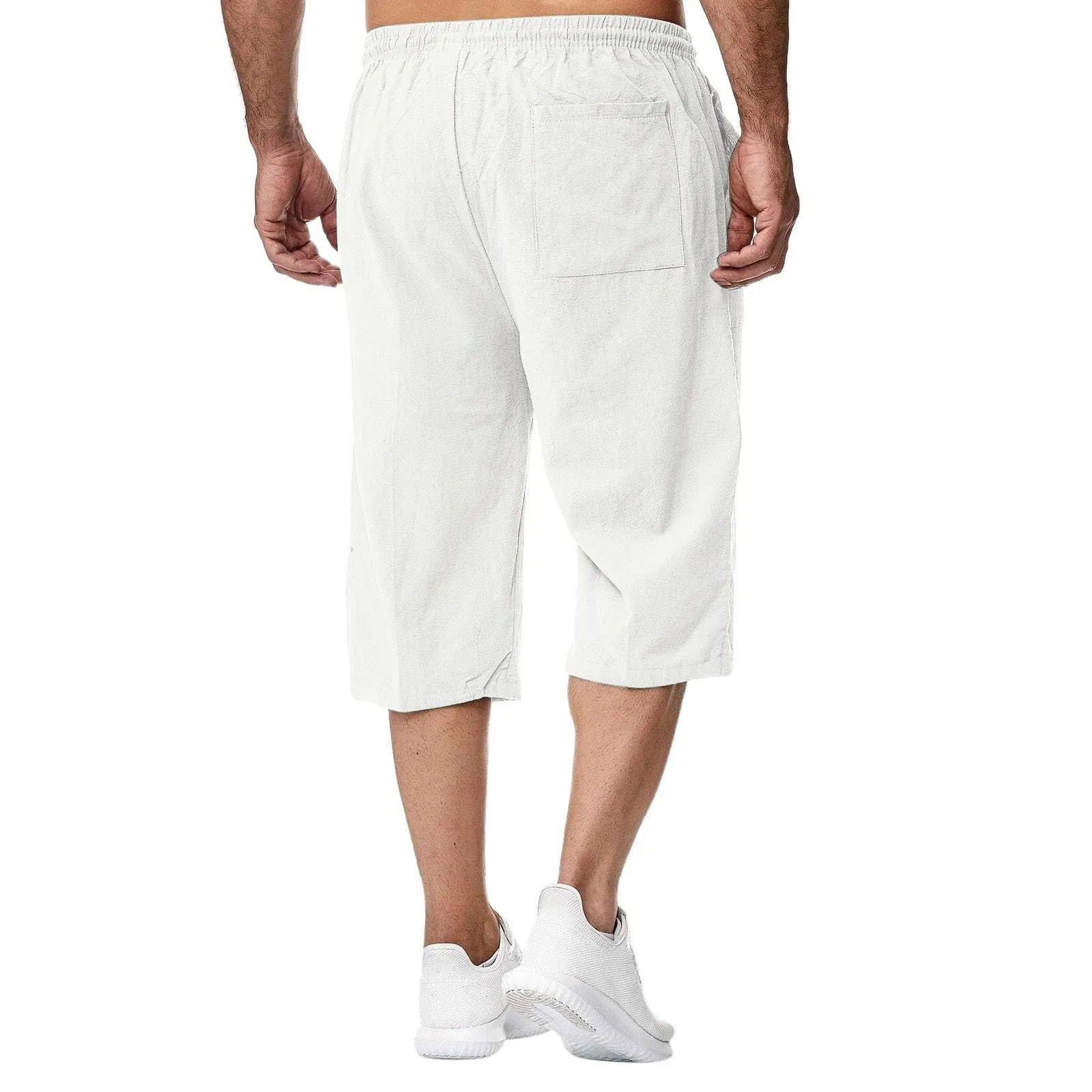 Generico Pantaloni Lino 3/4 Uomo Pinocchietto Estivi Leggeri Elasticizzati con Tasche e Vita Elastica - immagine 5