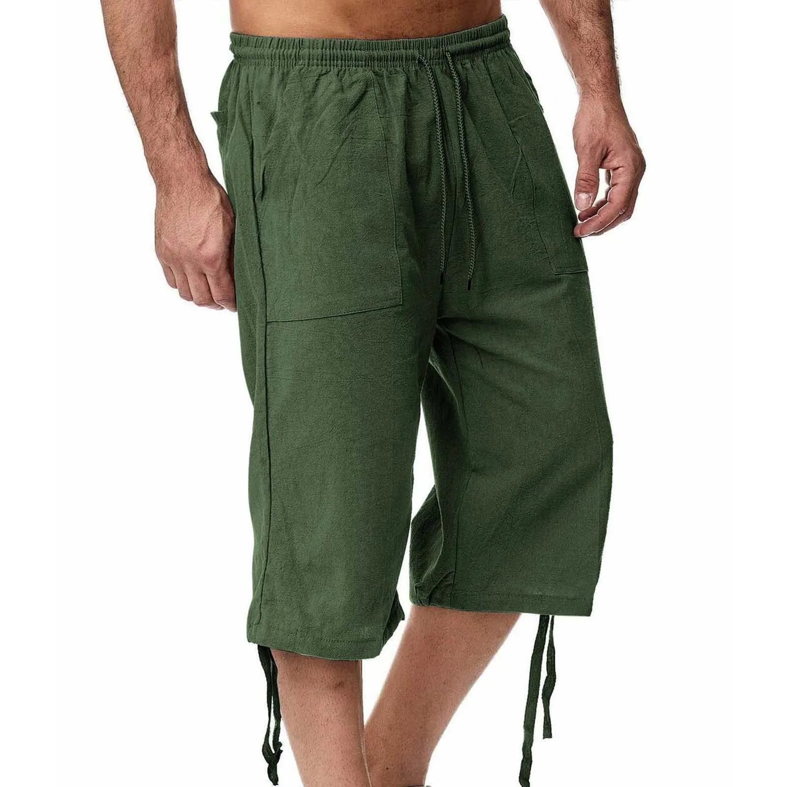 Generico Pantaloni Lino 3/4 Uomo Pinocchietto Estivi Leggeri Elasticizzati con Tasche e Vita Elastica - immagine 2
