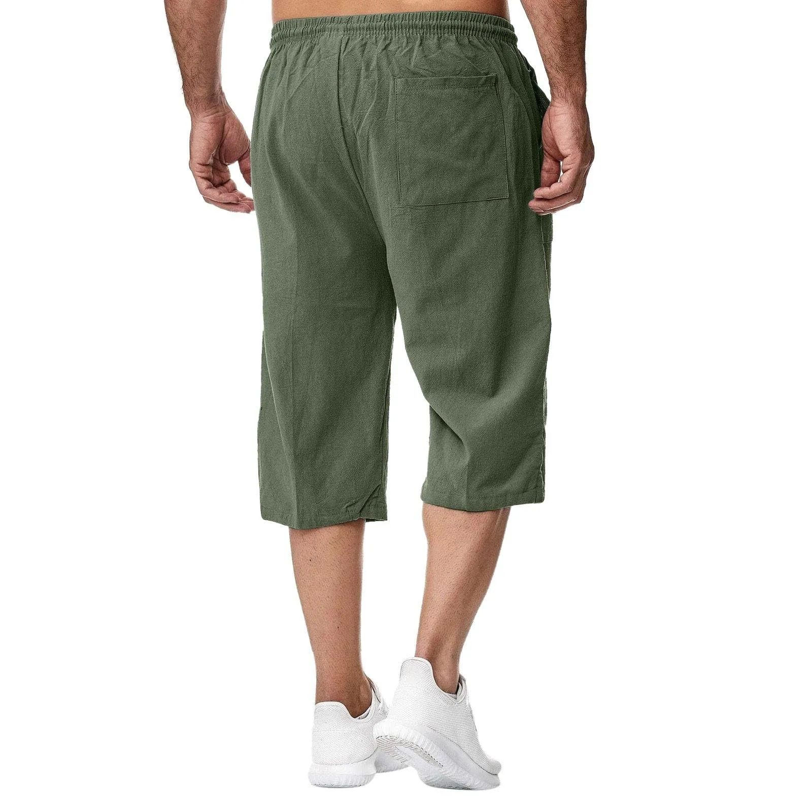 Generico Pantaloni Lino 3/4 Uomo Pinocchietto Estivi Leggeri Elasticizzati con Tasche e Vita Elastica - immagine 5