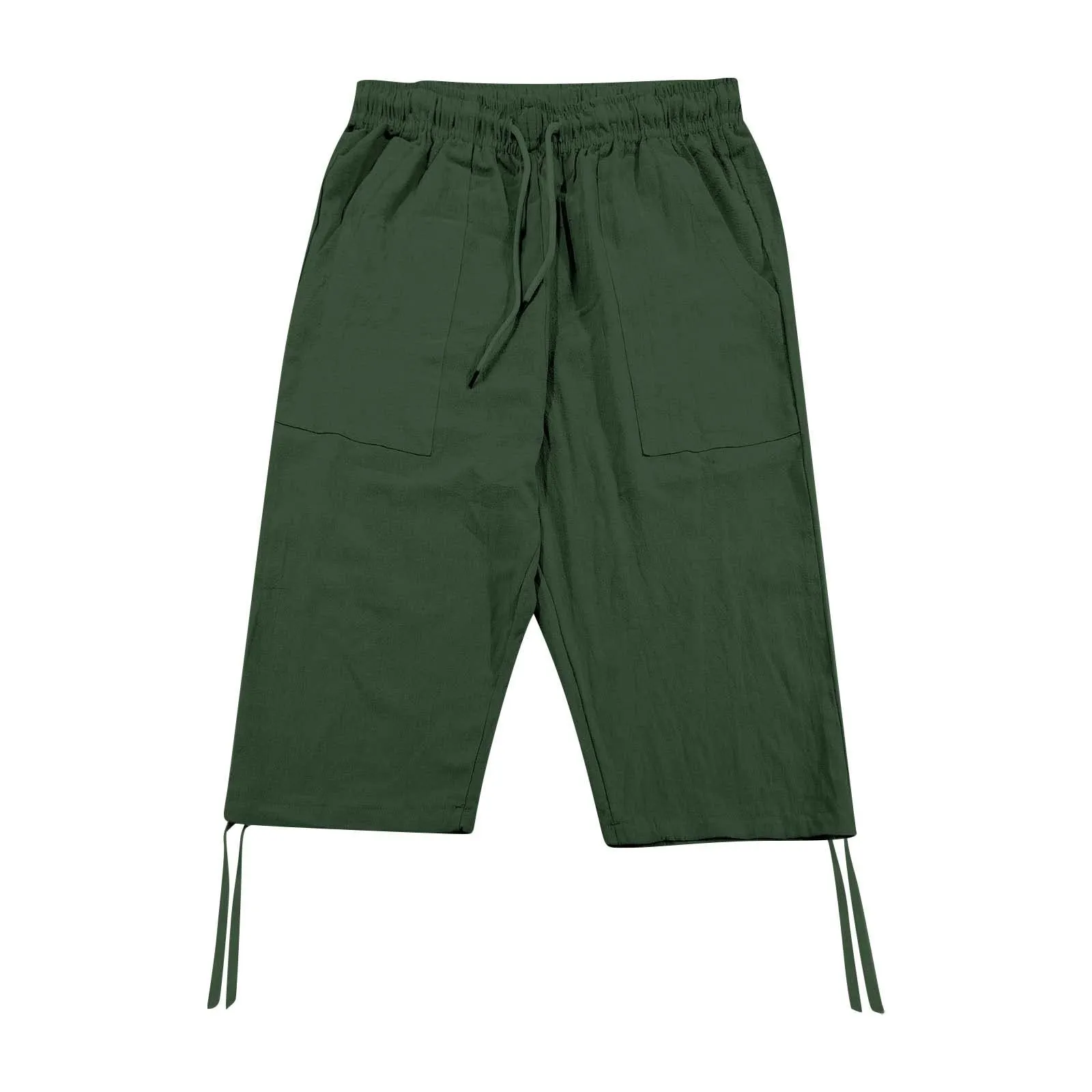 Generico Pantaloni Lino 3/4 Uomo Pinocchietto Estivi Leggeri Elasticizzati con Tasche e Vita Elastica - immagine 2