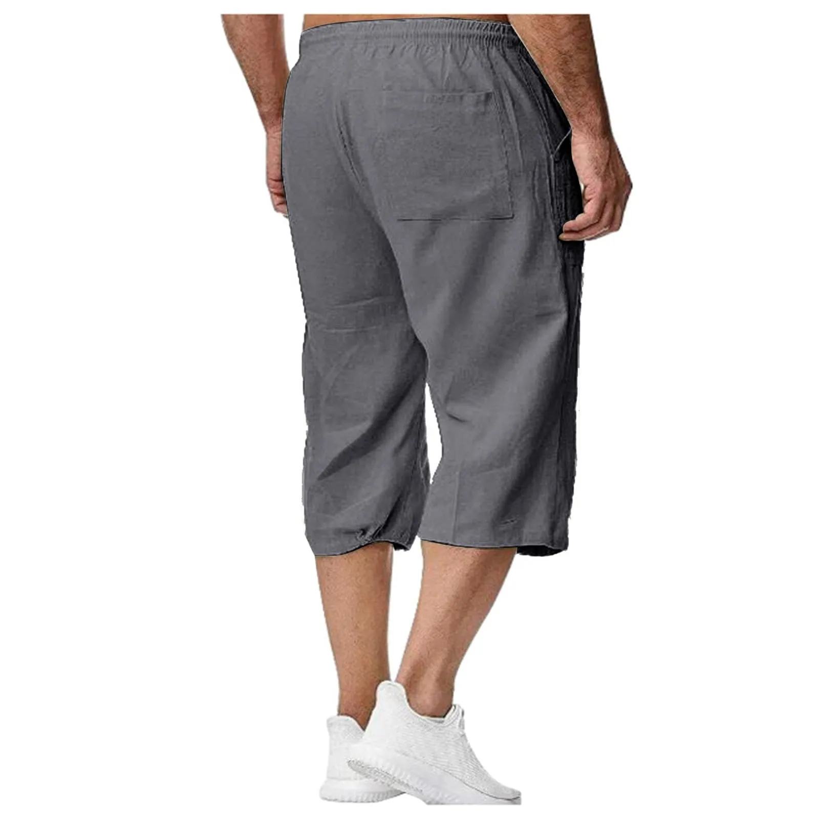 Generico Pantaloni Lino 3/4 Uomo Pinocchietto Estivi Leggeri Elasticizzati con Tasche e Vita Elastica - immagine 4