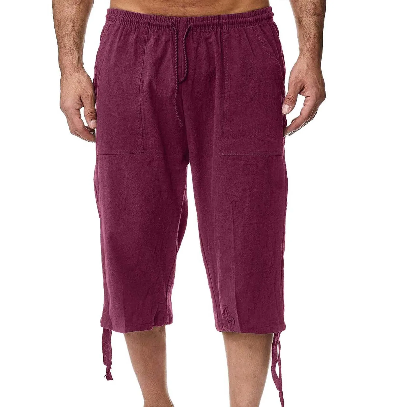 Generico Pantaloni Lino 3/4 Uomo Pinocchietto Estivi Leggeri Elasticizzati con Tasche e Vita Elastica - immagine 1