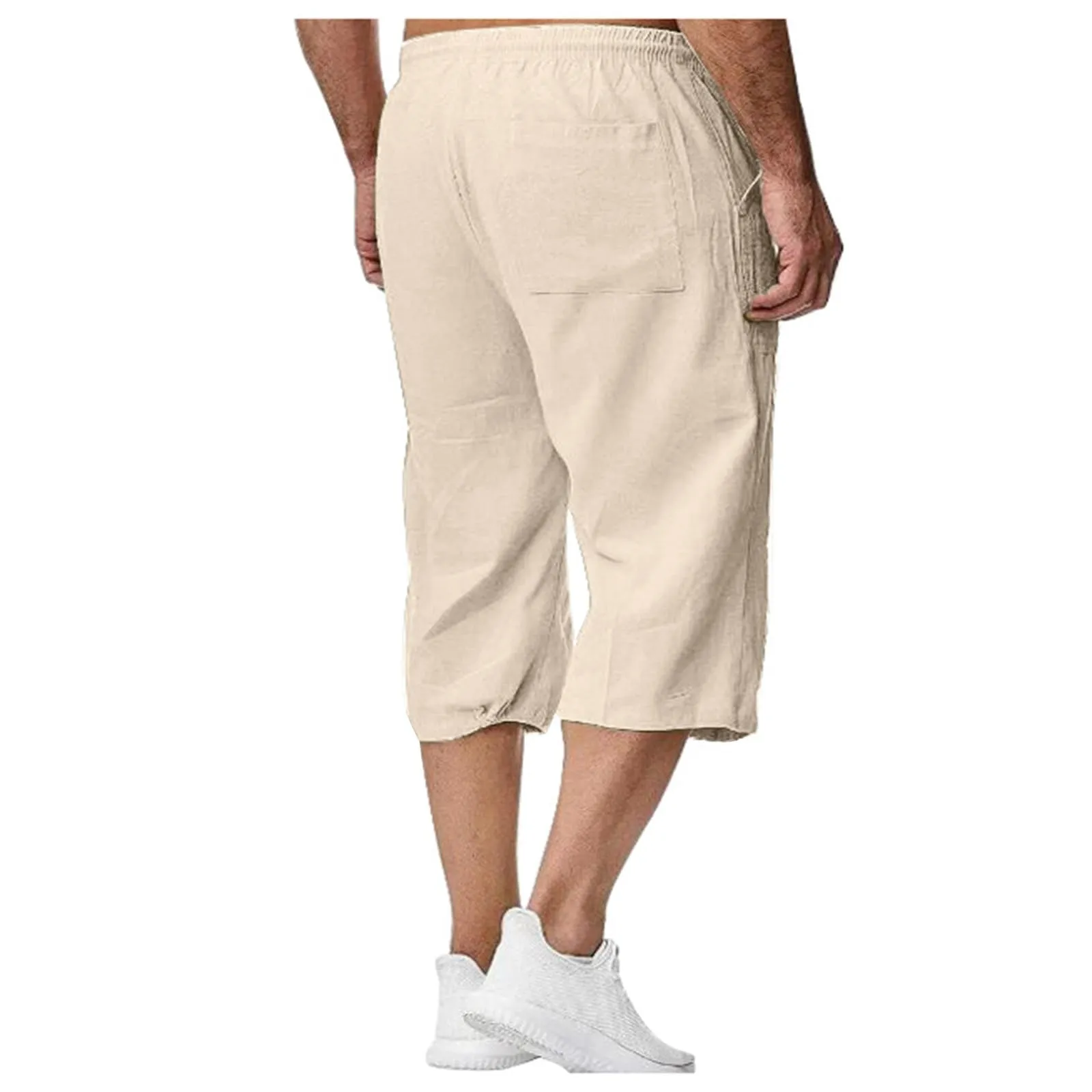 Generico Pantaloni in Lino 3/4 Uomo Pinocchietto Estivi Elasticizzati con Tasche e Vita Elastica - immagine 6