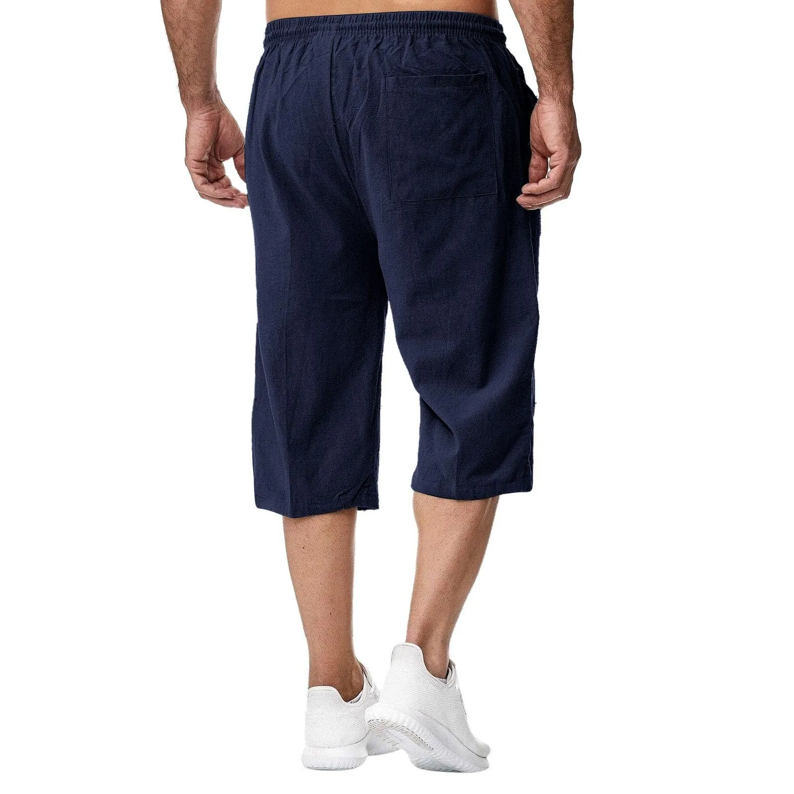 Generico Pantaloni Lino 3/4 Uomo Pinocchietto Estivi Leggeri Elasticizzati con Tasche e Vita Elastica - immagine 5