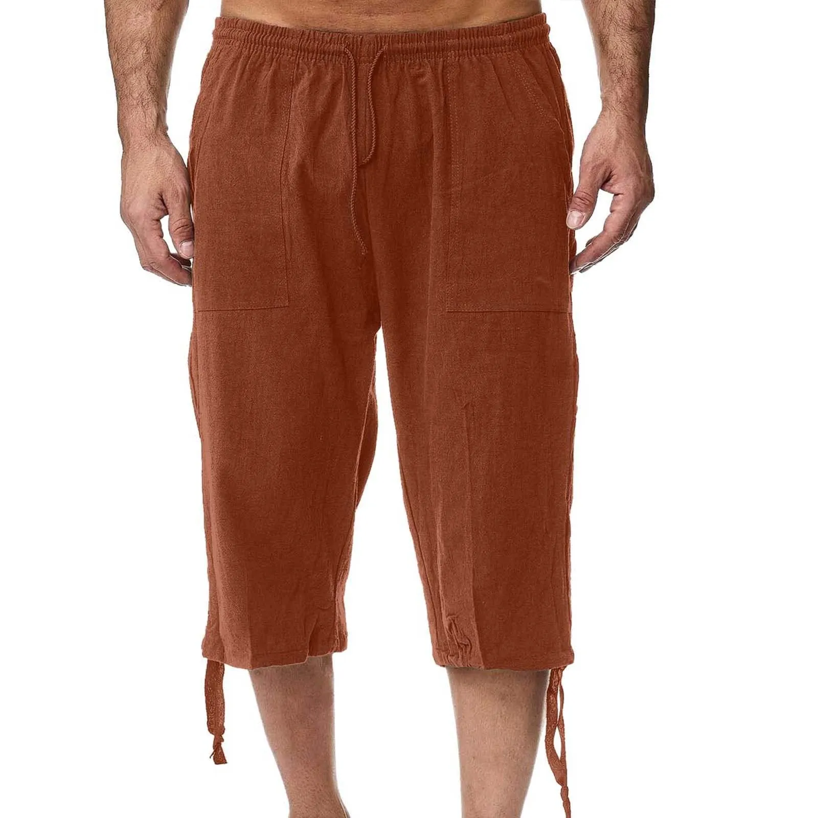 Generico Pantaloni Lino 3/4 Uomo Pinocchietto Estivi Leggeri Elasticizzati con Tasche e Vita Elastica - immagine 1