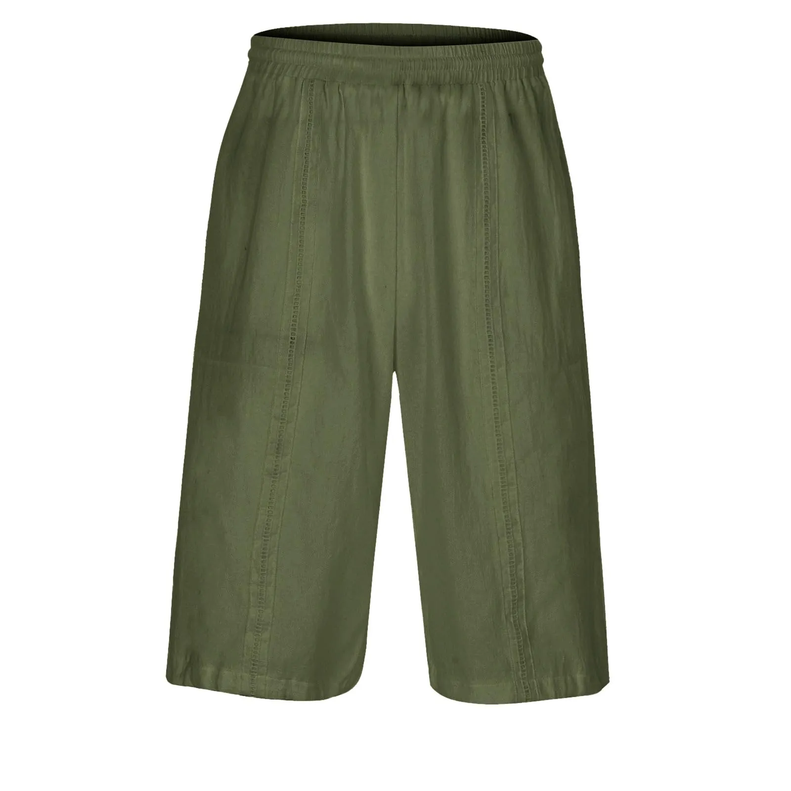 Generico Pantaloni in Lino 3/4 Uomo, Pinocchietto Estivo Leggero Elasticizzato con Tasche e Vita Elastica - immagine 2