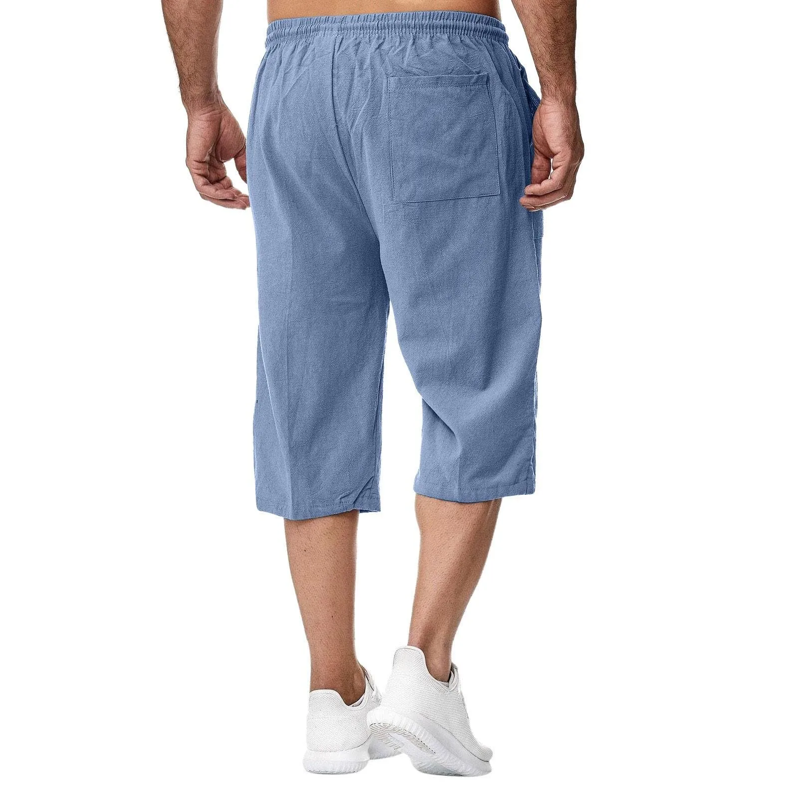 Generico Pantaloni Lino 3/4 Uomo Pinocchietto Estivi Leggeri Elasticizzati con Tasche e Vita Elastica - immagine 5