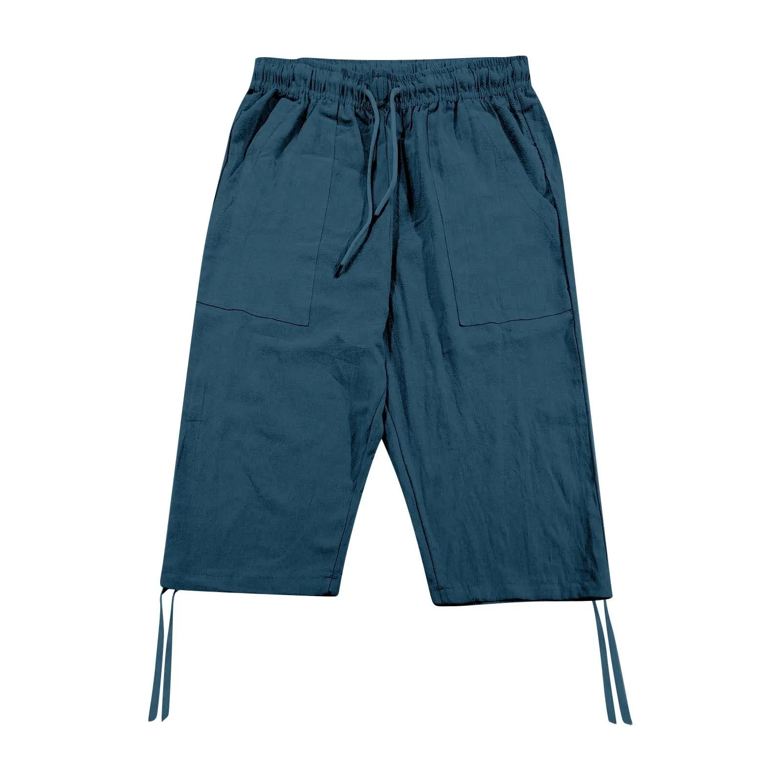 Generico Pantaloni Lino 3/4 Uomo Pinocchietto Estivi Leggeri Elasticizzati con Tasche e Vita Elastica - immagine 3