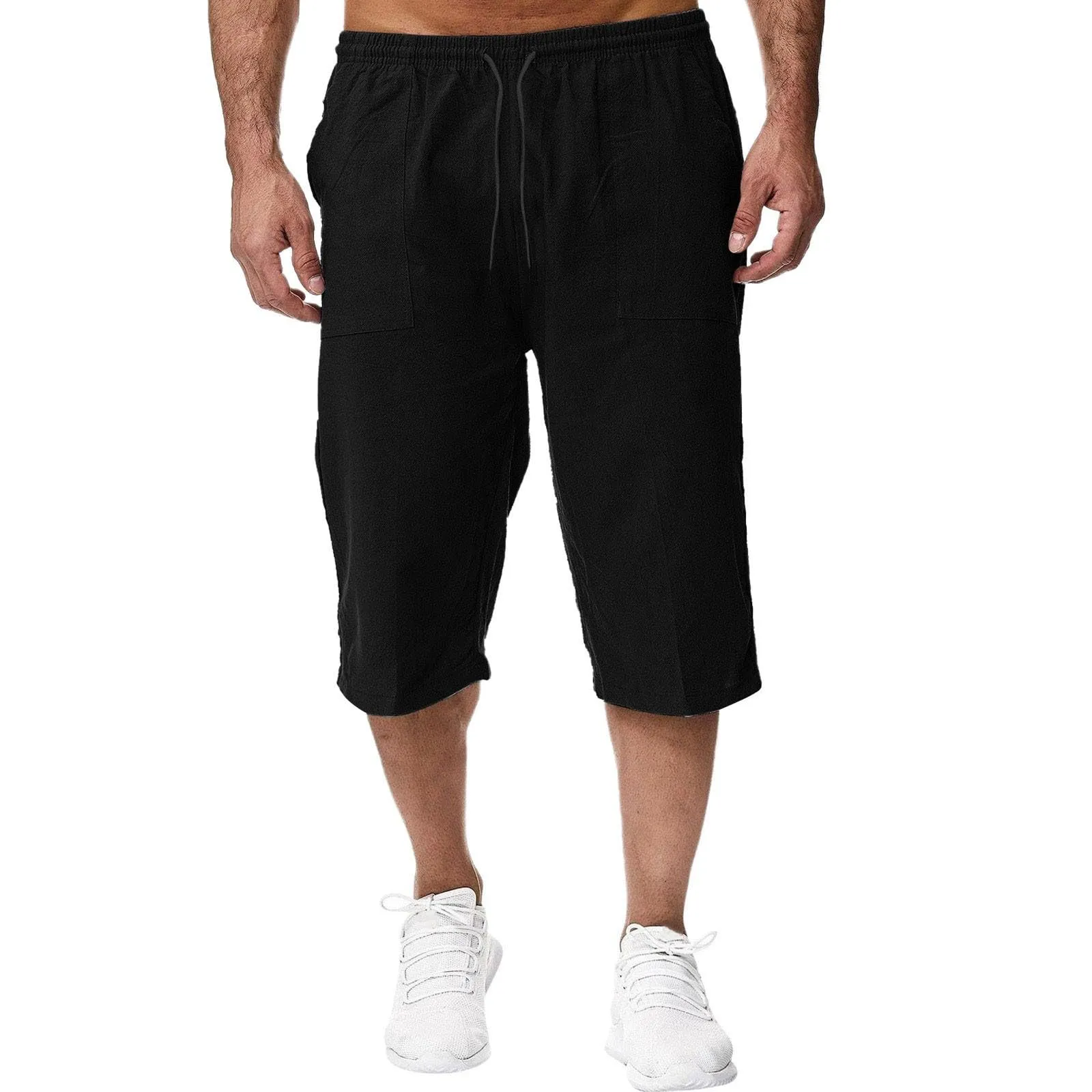 Generico Pantaloni Lino 3/4 Uomo Pinocchietto Estivi Leggeri Elasticizzati con Tasche e Vita Elastica - immagine 1