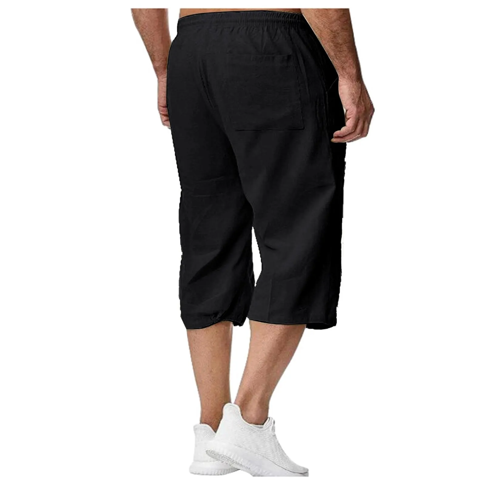 Generico Pantaloni Lino 3/4 Uomo Pinocchietto Estivi Leggeri Elasticizzati con Tasche e Vita Elastica - immagine 6