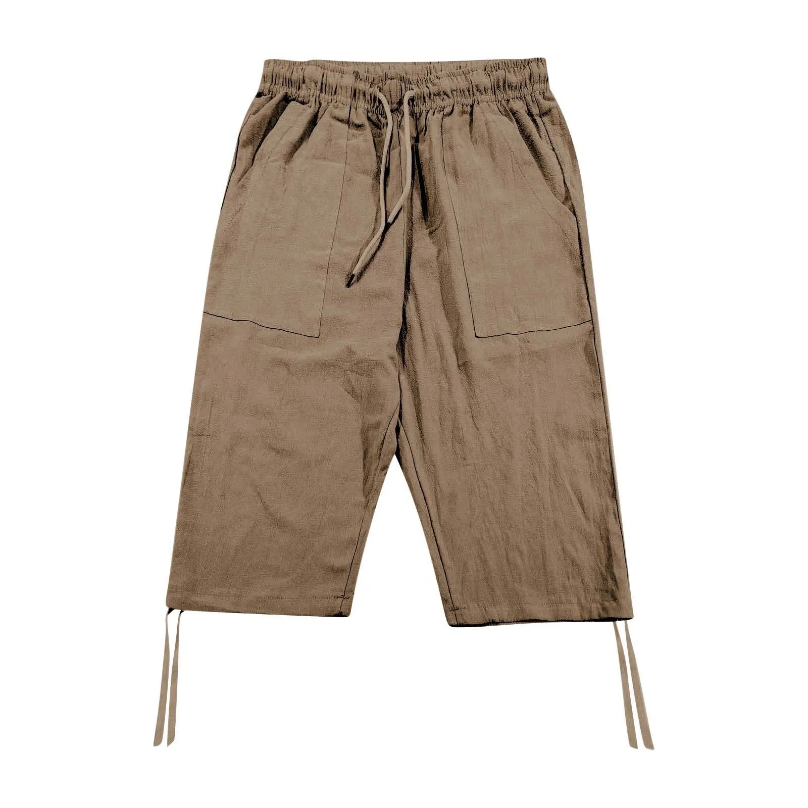 Generico Pantaloni Lino 3/4 Uomo Pinocchietto Estivi Leggeri Elasticizzati con Tasche e Vita Elastica - immagine 3
