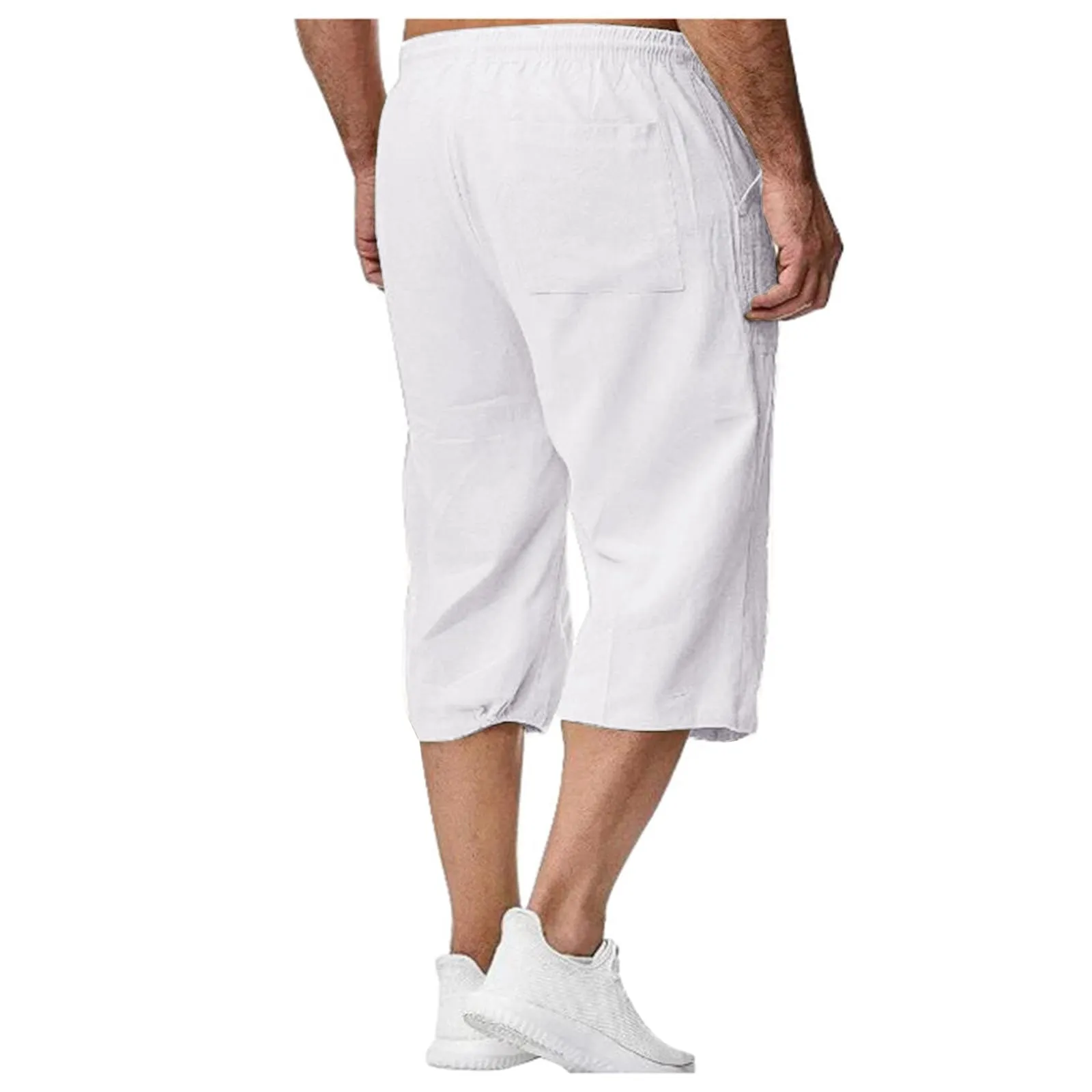 Generico Pantaloni Lino 3/4 Uomo Pinocchietto Estivi Leggeri Elasticizzati con Tasche e Vita Elastica - immagine 4