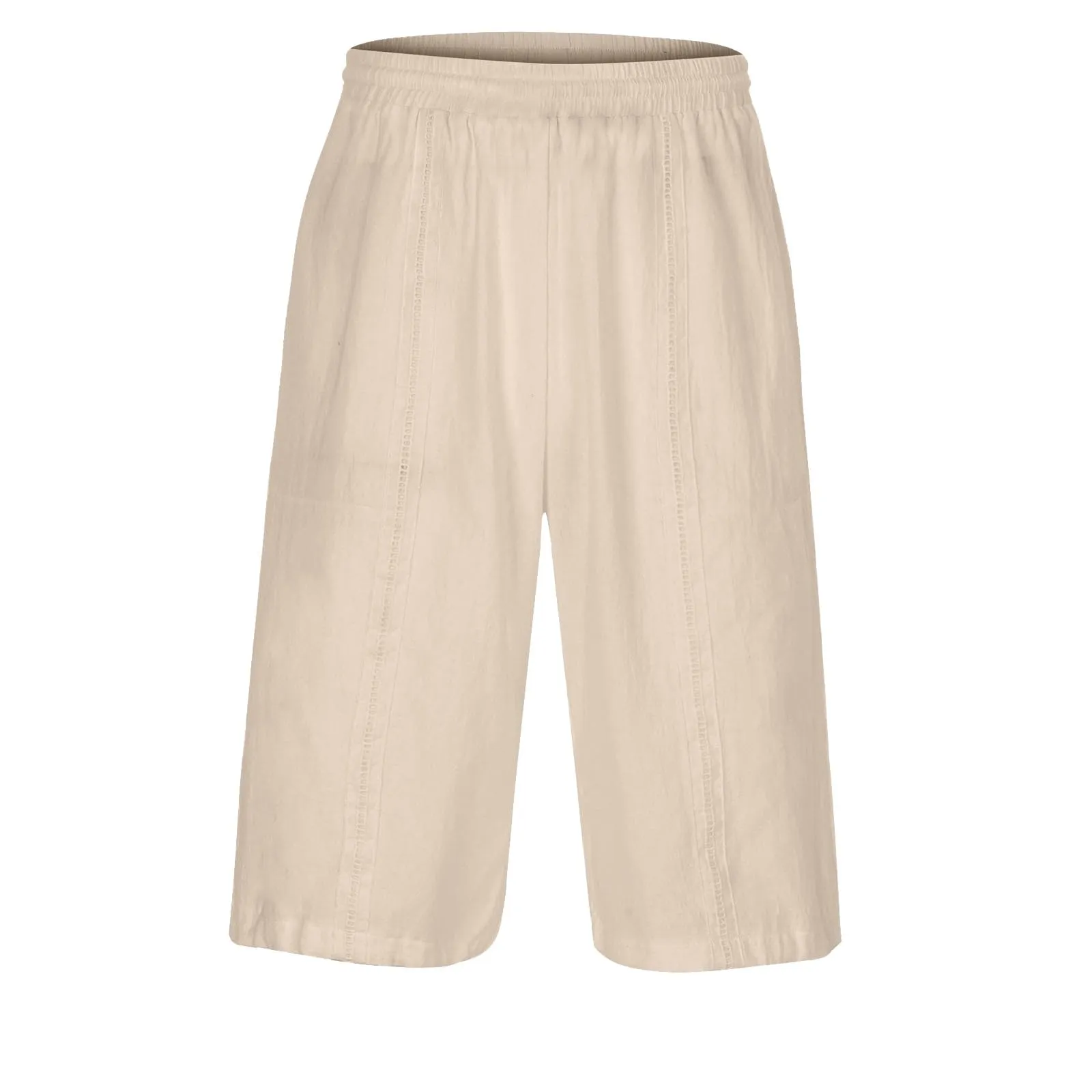 Generico Pantaloni Lino 3/4 Uomo Pinocchietto Estivi Leggeri Elasticizzati con Tasche e Vita Elastica - immagine 2