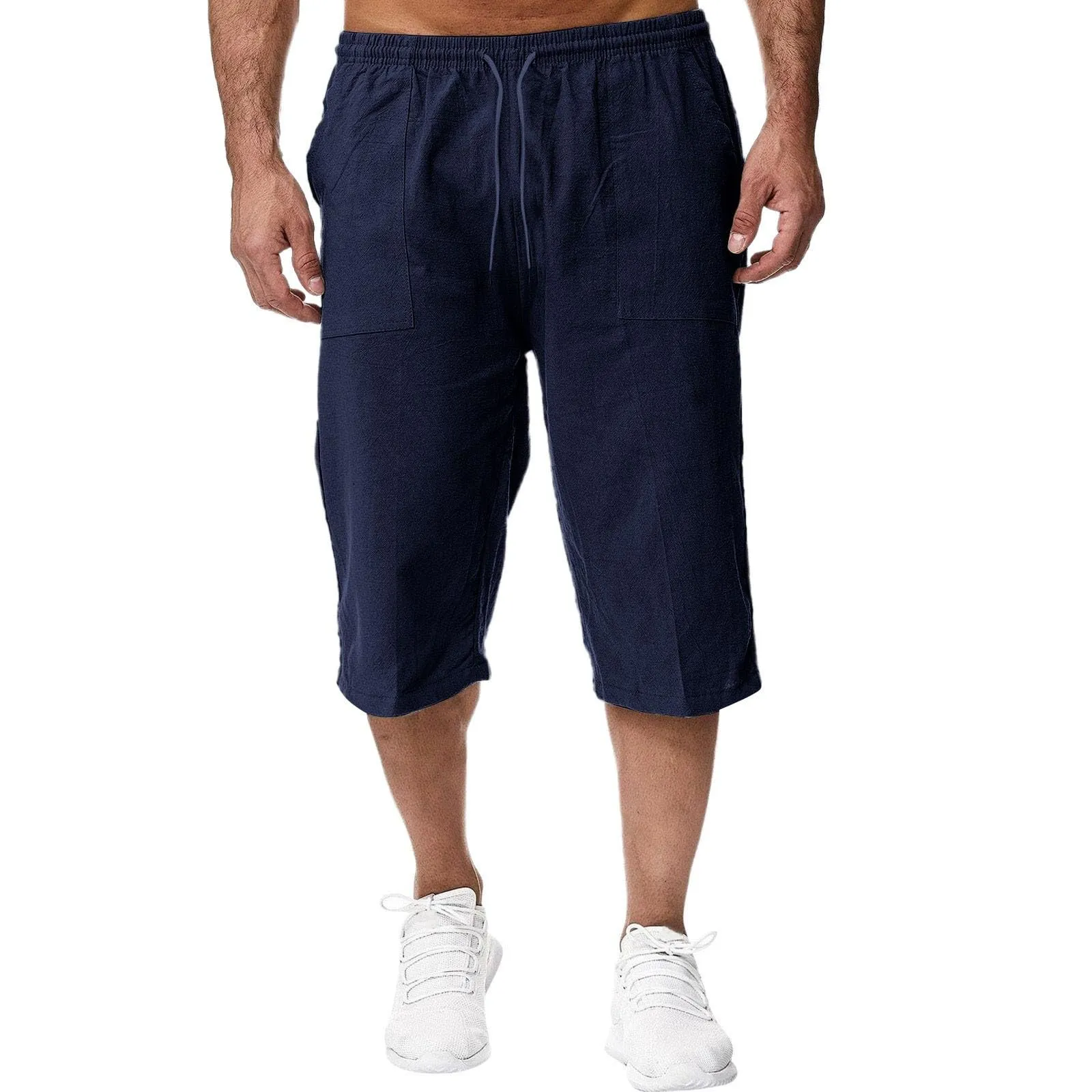 Generico Pantaloni Lino 3/4 Uomo Pinocchietto Estivi Leggeri Elasticizzati con Tasche e Vita Elastica - immagine 1