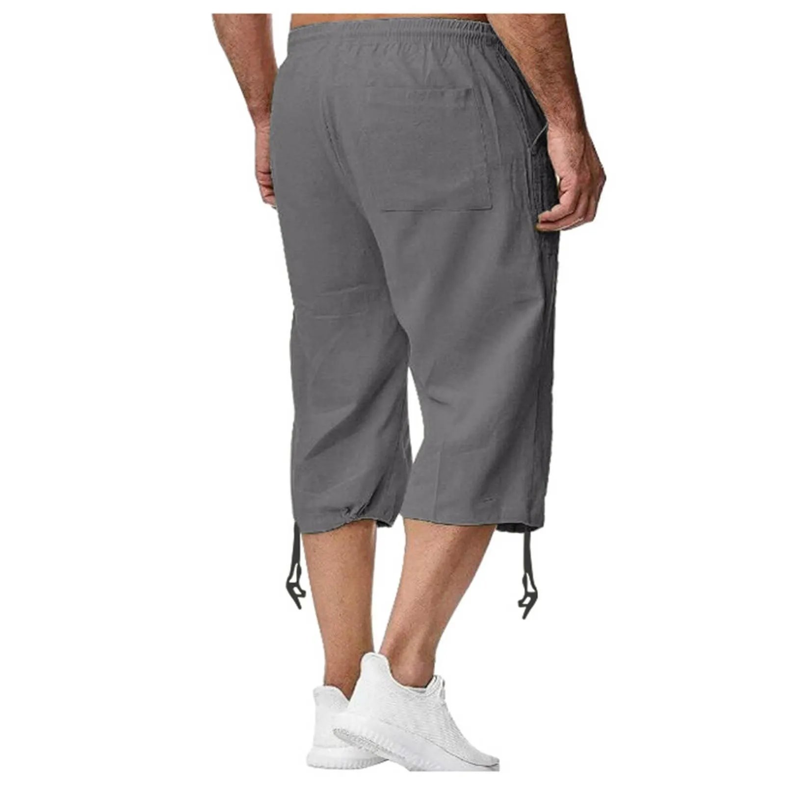 Generico Pantaloni Lino 3/4 Uomo Pinocchietto Estivi Leggeri Elasticizzati con Tasche e Vita Elastica - immagine 2