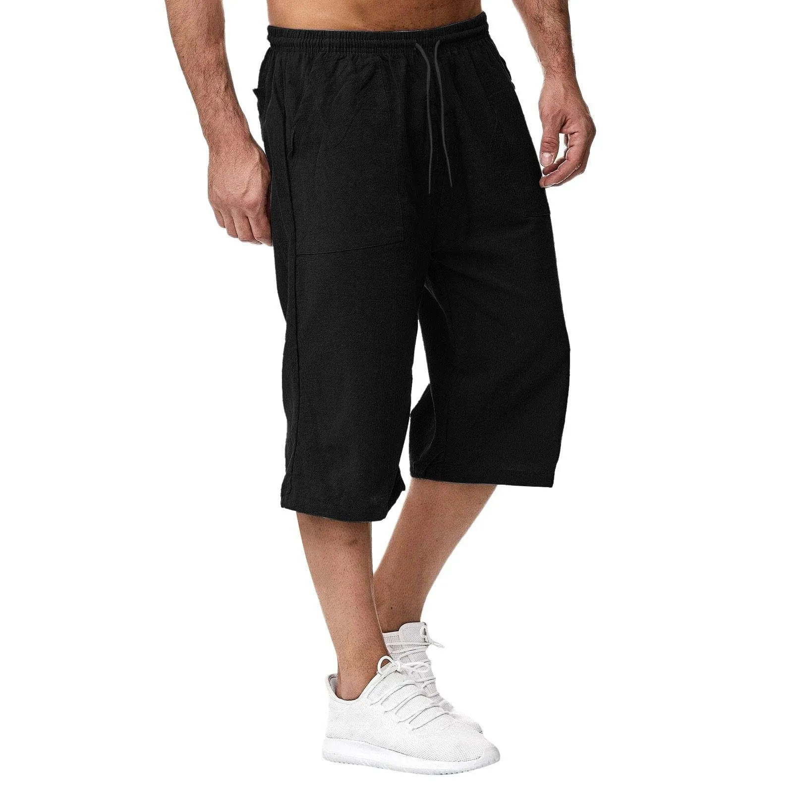 Generico Pantaloni in Lino 3/4 Uomo Pinocchietto Estivi Elasticizzati con Tasche e Vita Elastica - immagine 2