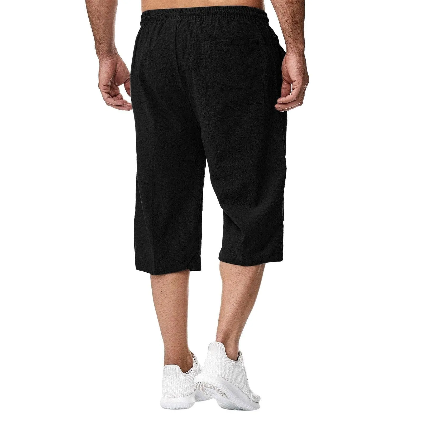Generico Pantaloni in Lino 3/4 Uomo Pinocchietto Estivi Elasticizzati con Tasche e Vita Elastica - immagine 5