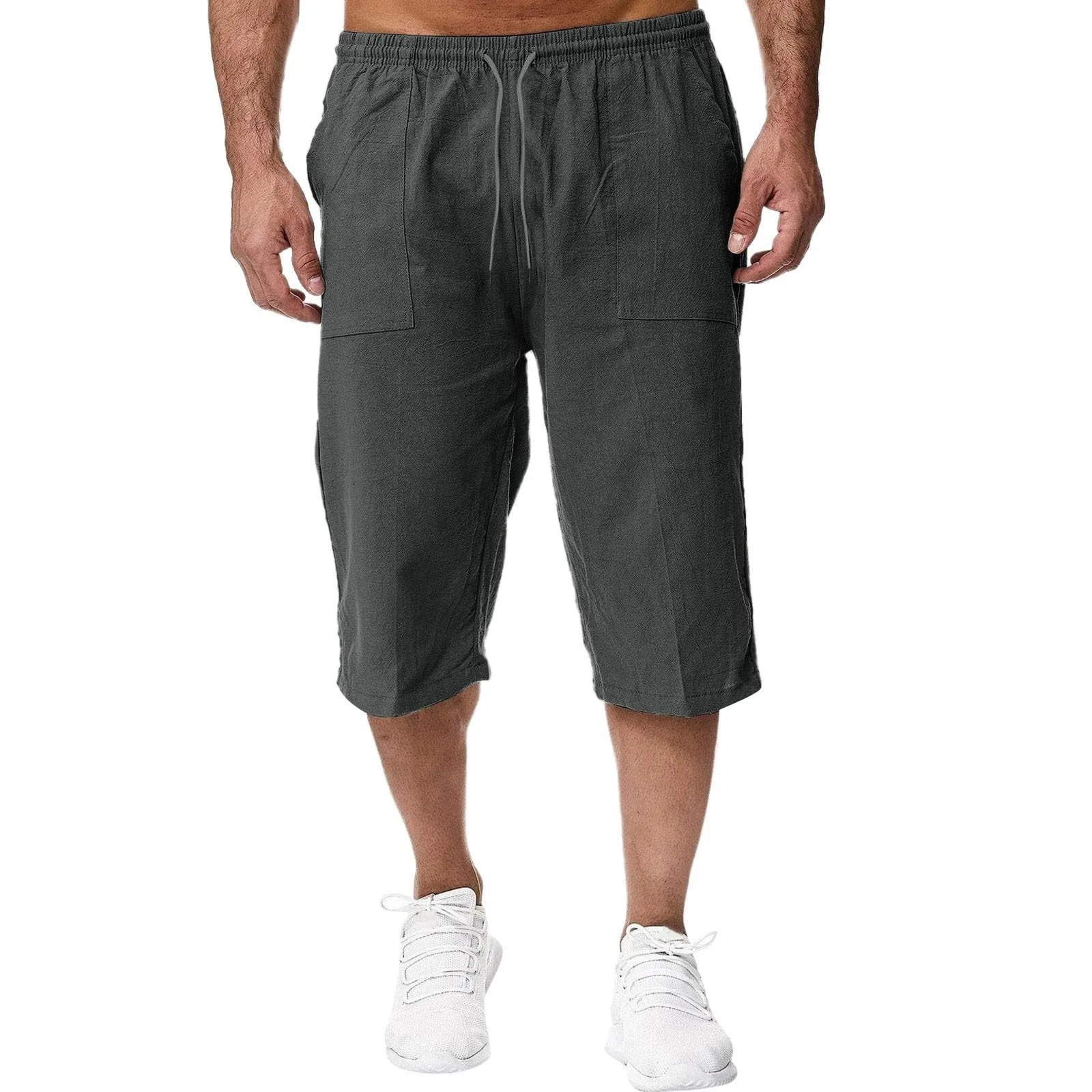 Generico Pantaloni Lino 3/4 Uomo Pinocchietto Estivi Elasticizzati con Tasche - immagine 1