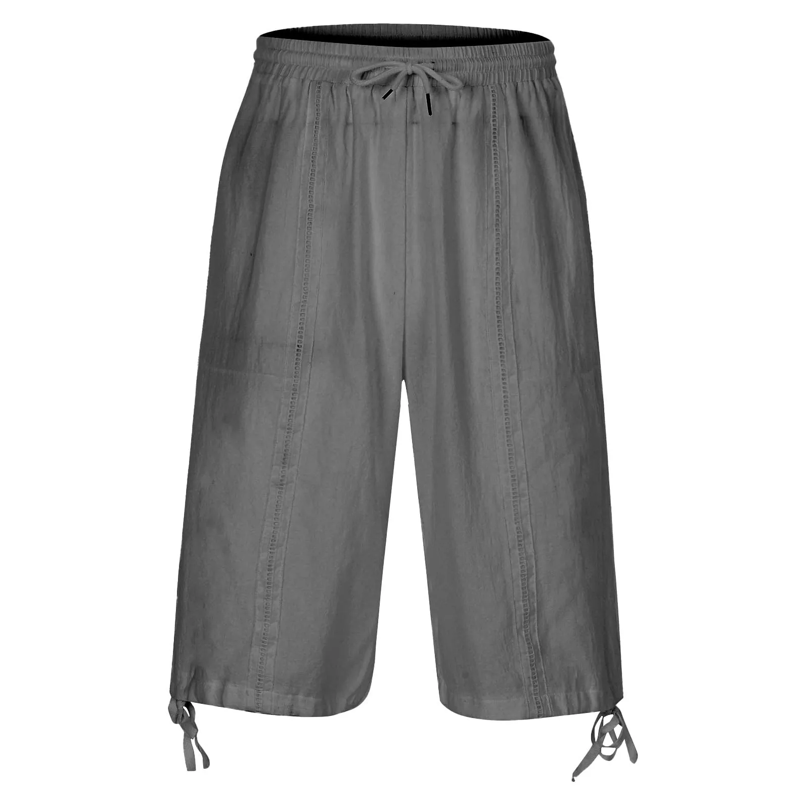 Generico Pantaloni Lino 3/4 Uomo Pinocchietto Estivi Leggeri Elasticizzati con Tasche e Vita Elastica - immagine 5