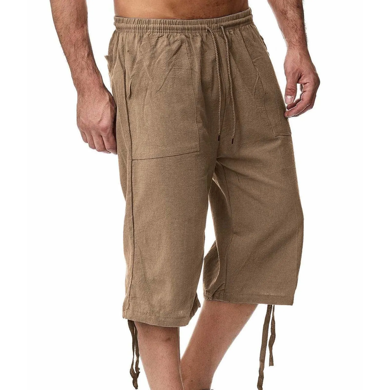 Generico Pantaloni Lino 3/4 Uomo Pinocchietto Estivi Leggeri Elasticizzati con Tasche e Vita Elastica - immagine 2