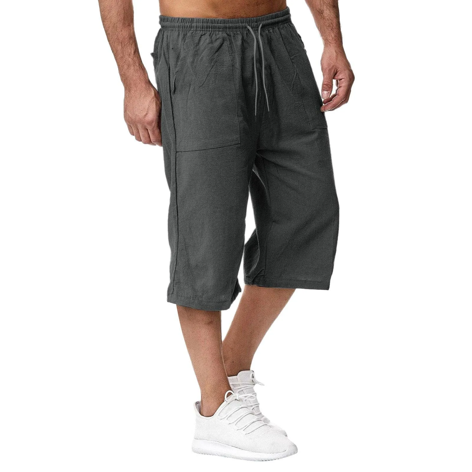 Generico Pantaloni Lino 3/4 Uomo Pinocchietto Estivi Leggeri Elasticizzati con Tasche e Vita Elastica - immagine 2