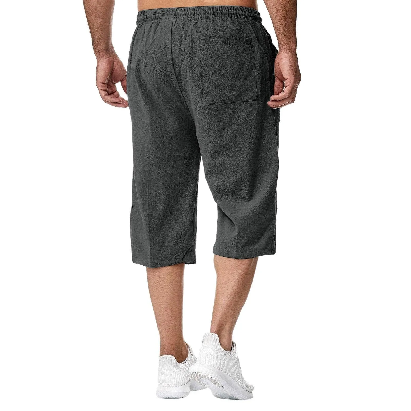 Generico Pantaloni Lino 3/4 Uomo Pinocchietto Estivi Leggeri Elasticizzati con Tasche e Vita Elastica - immagine 5