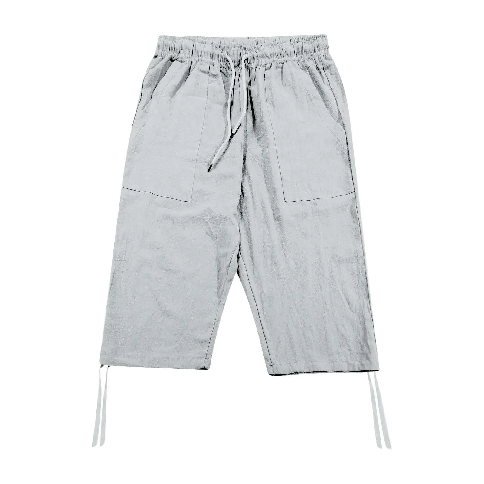 Generico Pantaloni Lino 3/4 Uomo Pinocchietto Estivi Leggeri Elasticizzati con Tasche e Vita Elastica - immagine 3