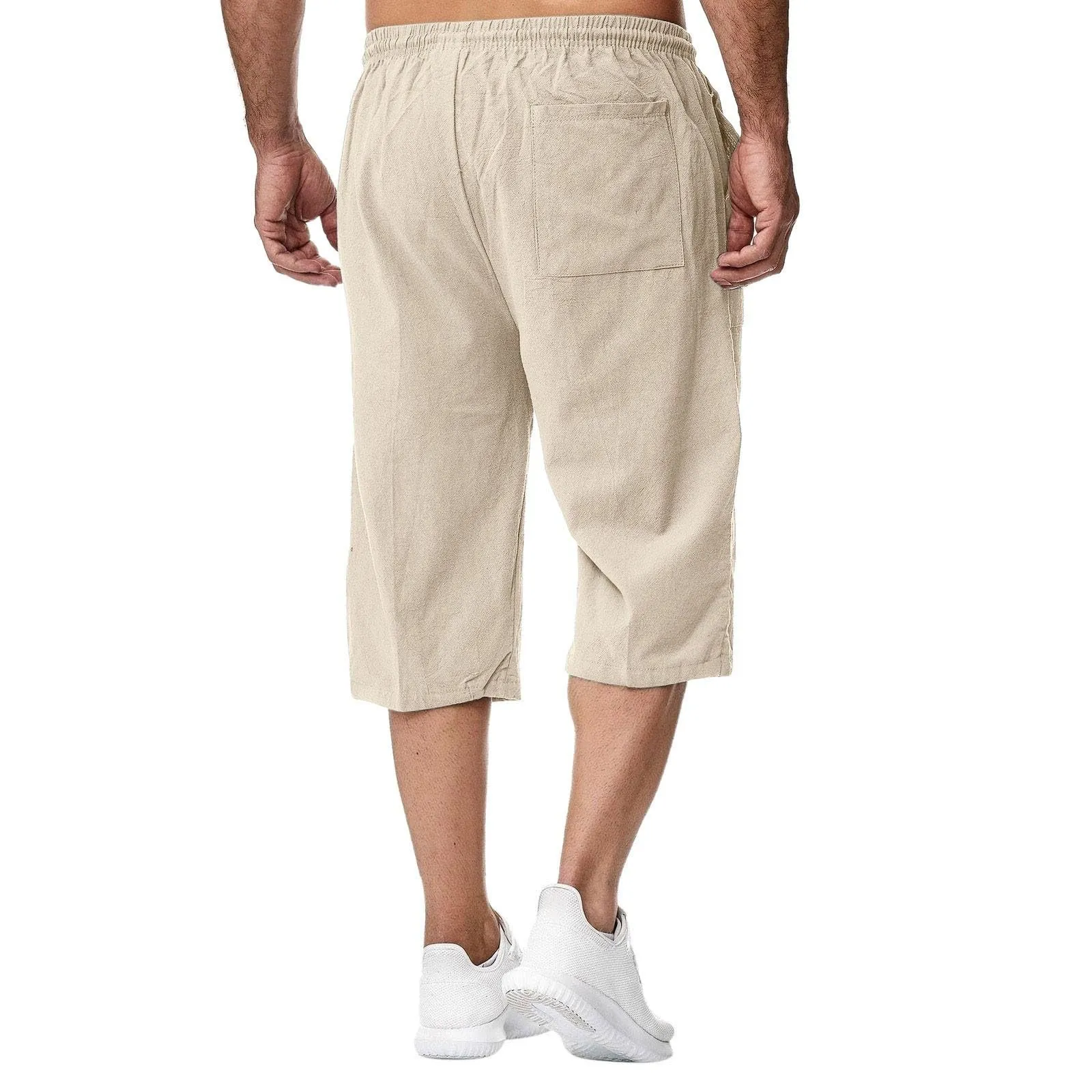 Generico Pantaloni Lino 3/4 Uomo Pinocchietto Estivi Leggeri Elasticizzati con Tasche e Vita Elastica - immagine 5