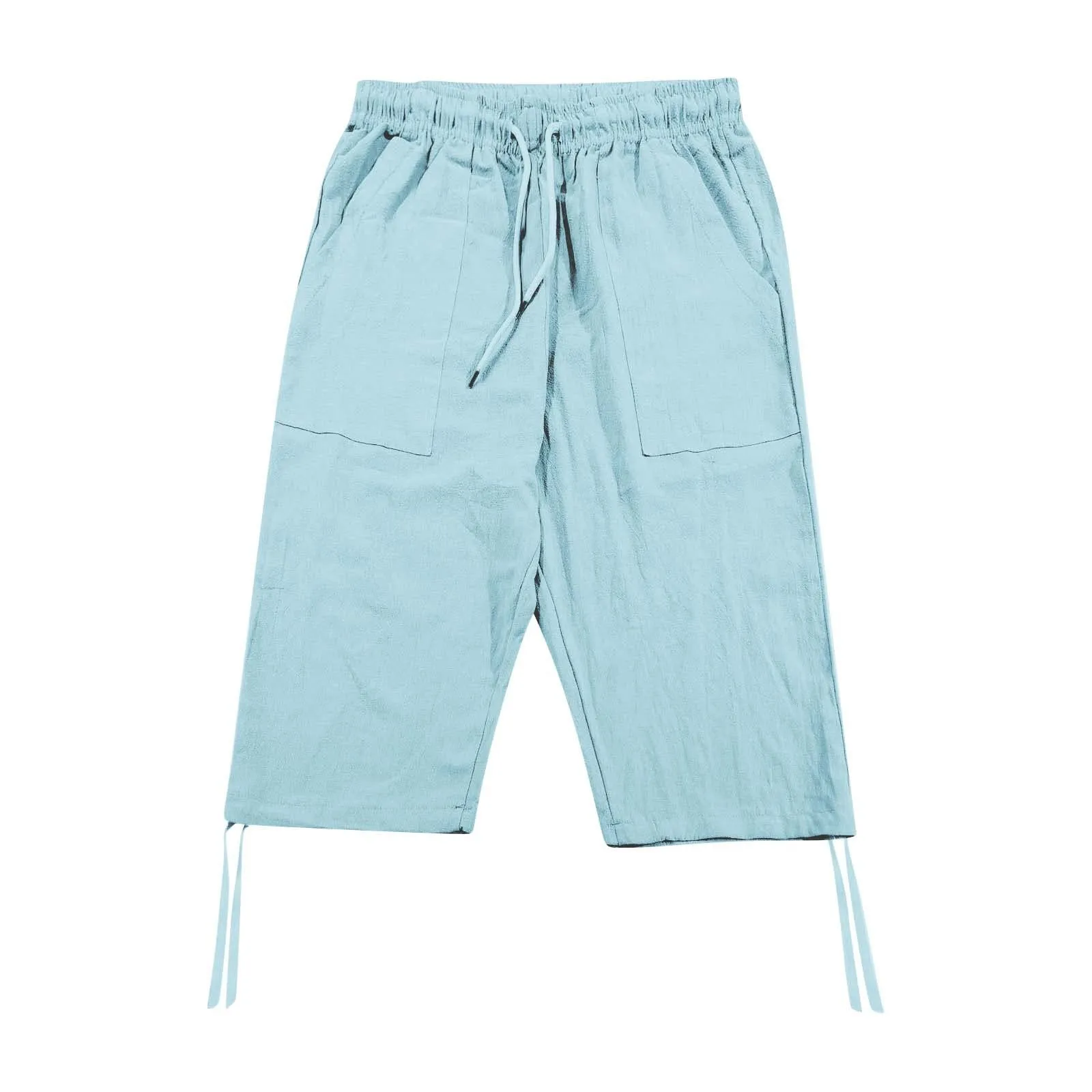 Generico Pantaloni Lino 3/4 Uomo Pinocchietto Estivi Leggeri Elasticizzati con Tasche e Vita Elastica - immagine 2