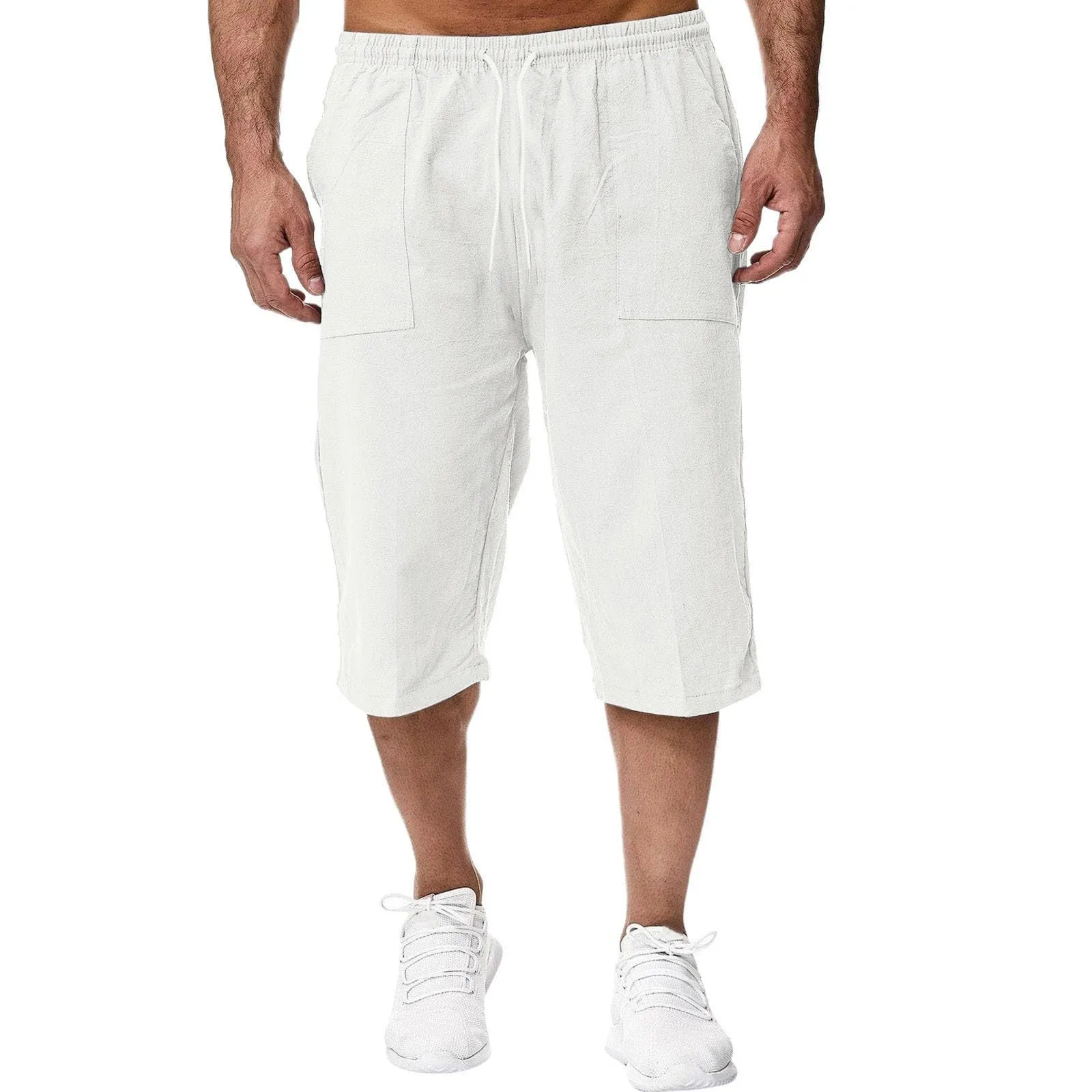 Generico Pantaloni in Lino 3/4 Uomo Pinocchietto Estivi Leggeri Elasticizzati con Tasche e Vita Elastica - immagine 1