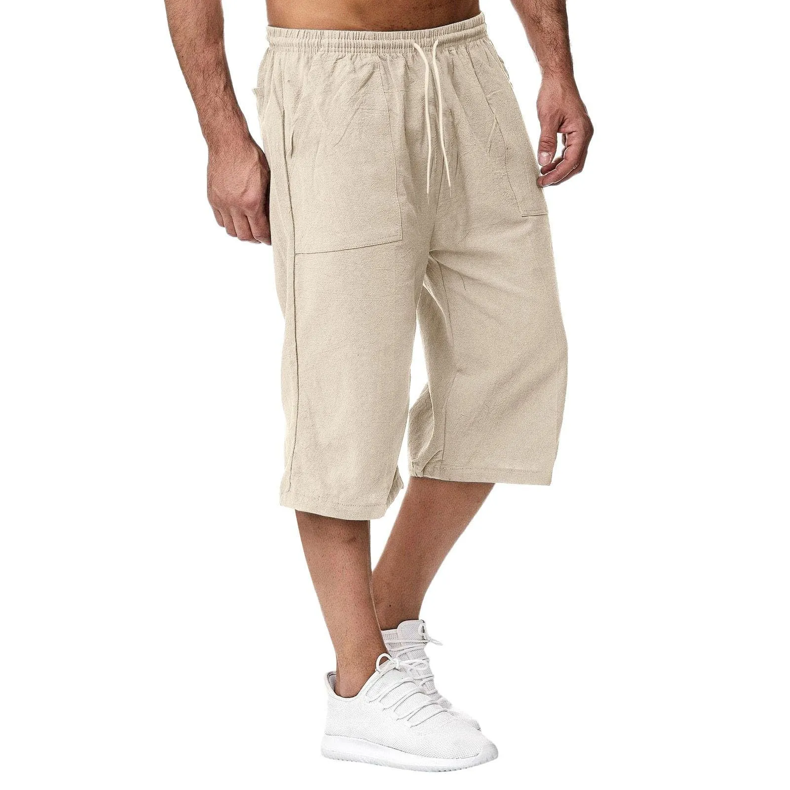 Generico Pantaloni Lino 3/4 Uomo Pinocchietto Estivi Leggeri Elasticizzati con Tasche e Vita Elastica - immagine 2